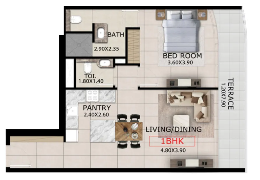 1 BR layout at Mayfair Gardens
