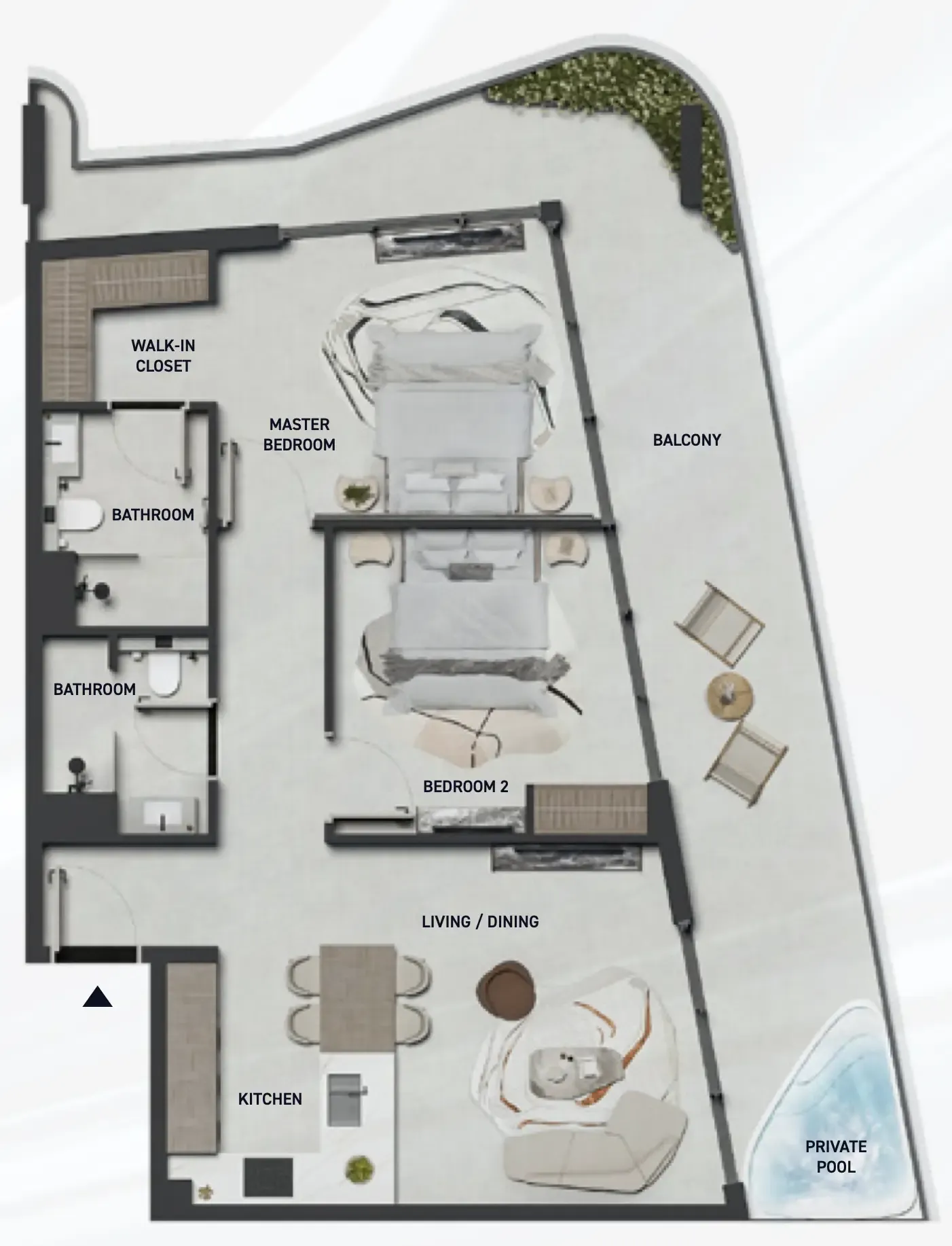 2 BR layout at Hadley Heights 2