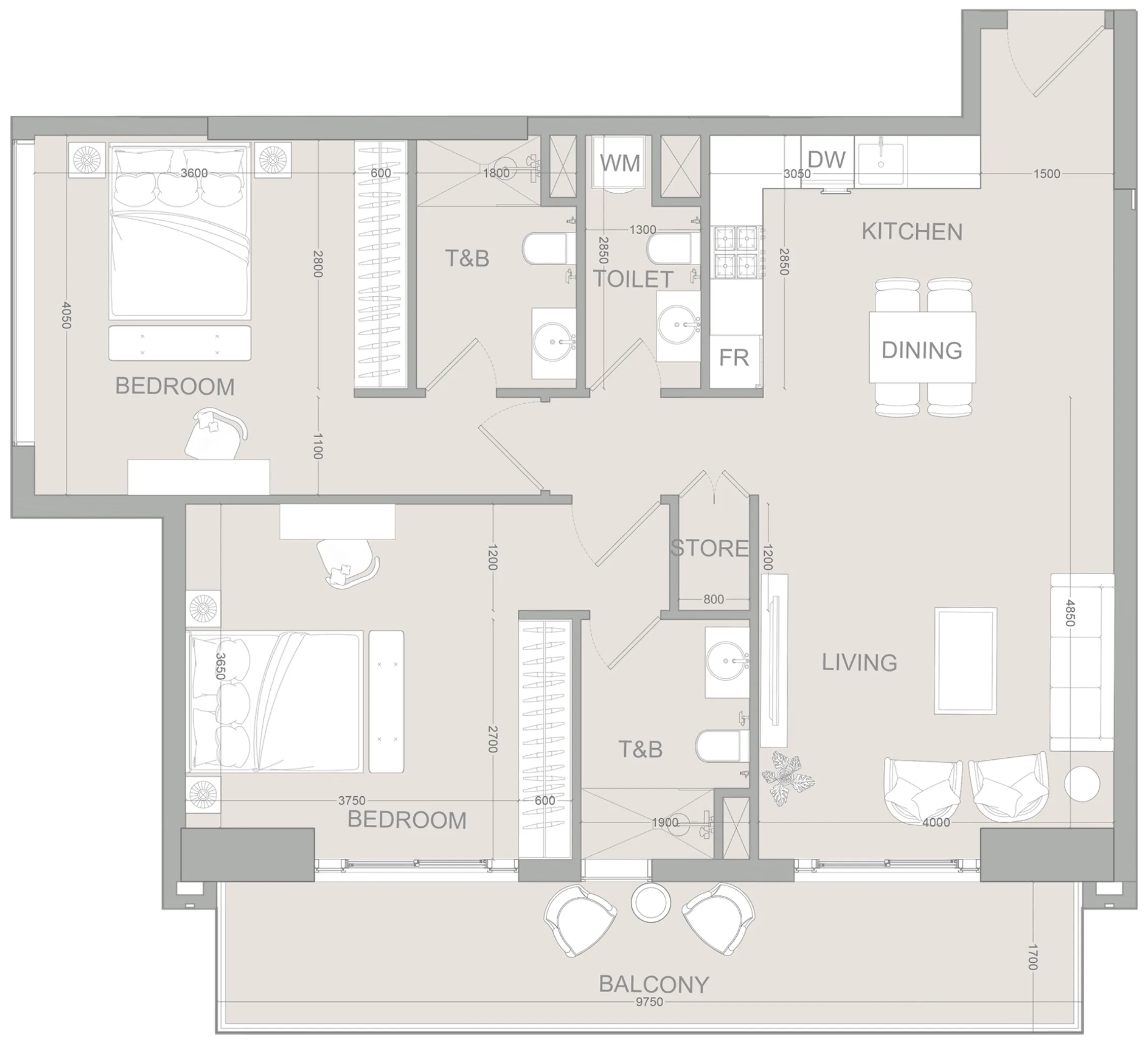 2 BR layout at AUREL1A Residence