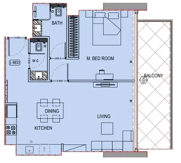 1 BR layout at Binghatti Apex