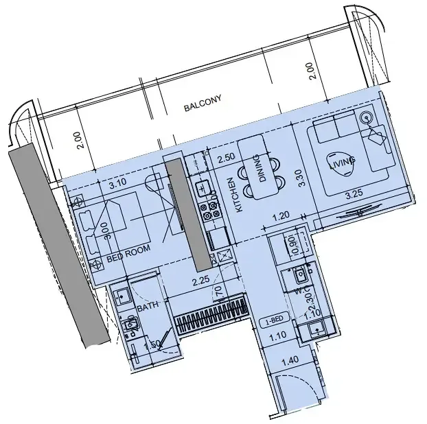 1 BR layout at Vision Iconic