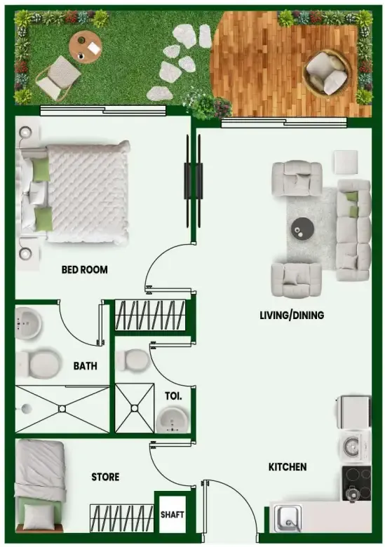 1 BR layout at Vincitore Wellness Estate