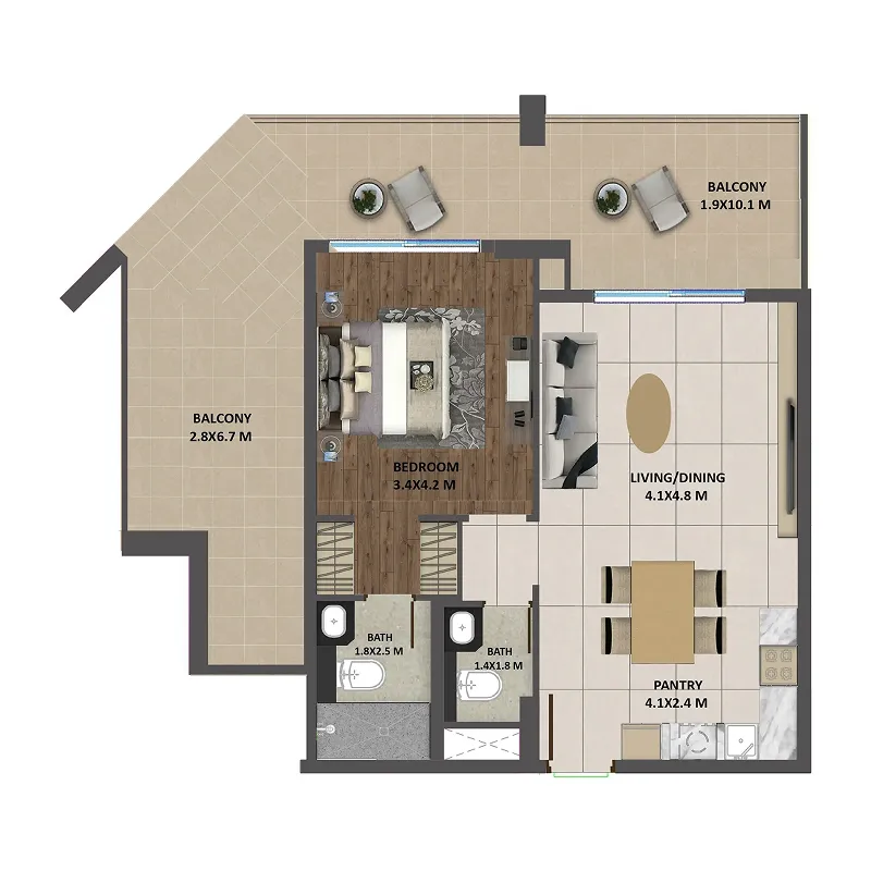 Marquis Galleria 1 BR floor plan - Arjan, Dubai - by Marquis