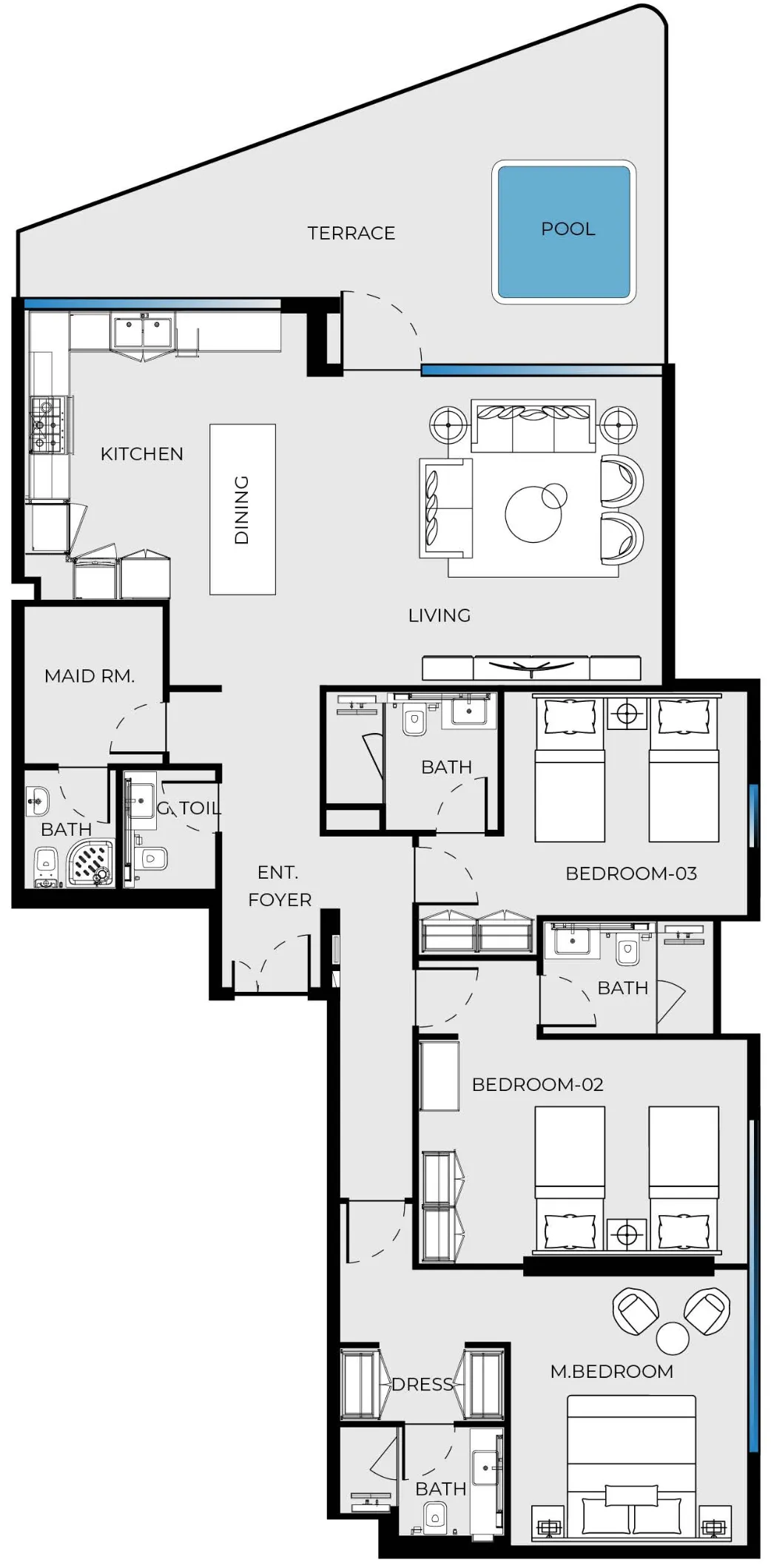 3 BR layout at Luxury Canal Residences