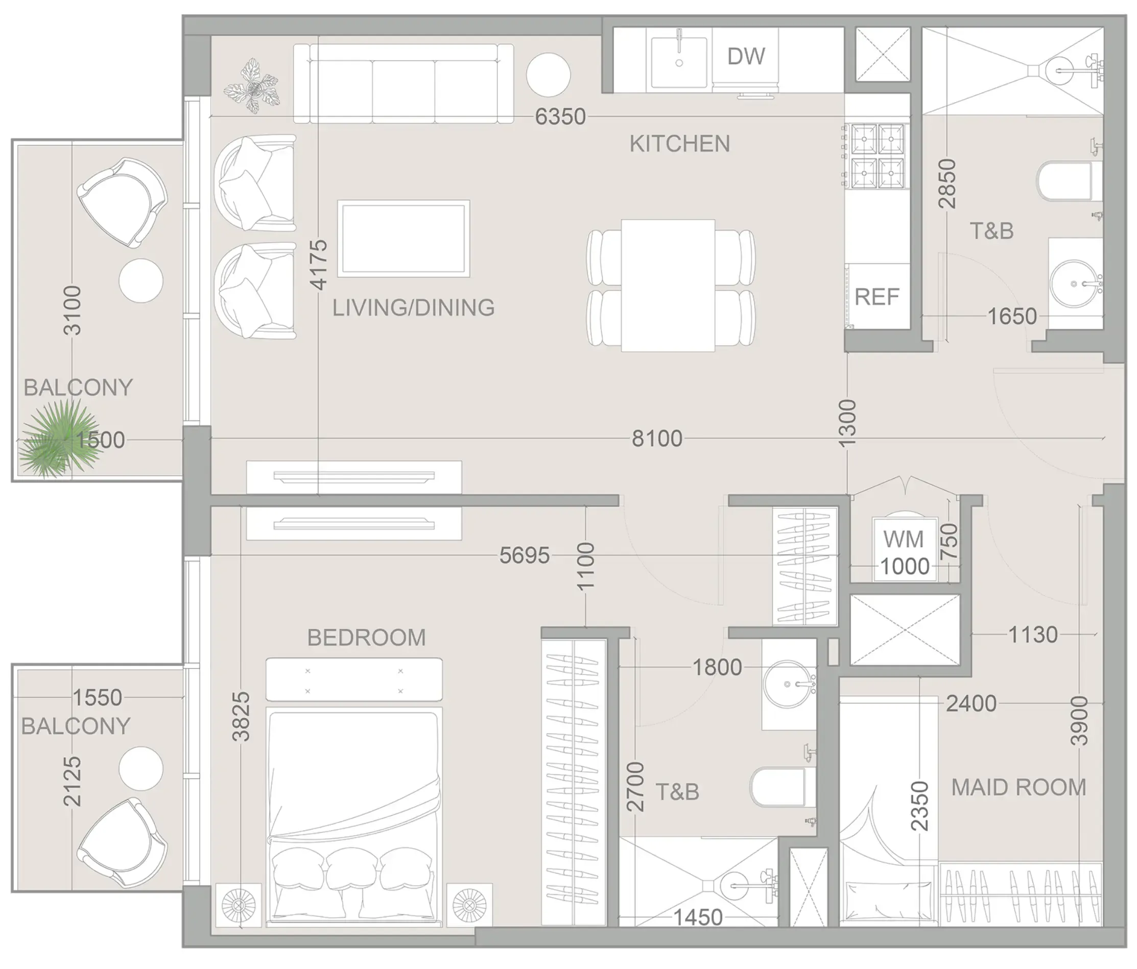 1 BR layout at 1WOOD Residence 2