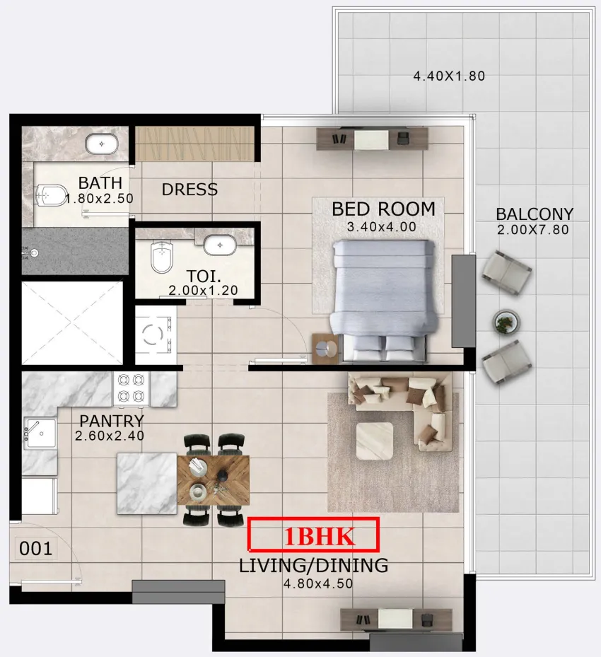 1 BR layout at Arlington Park