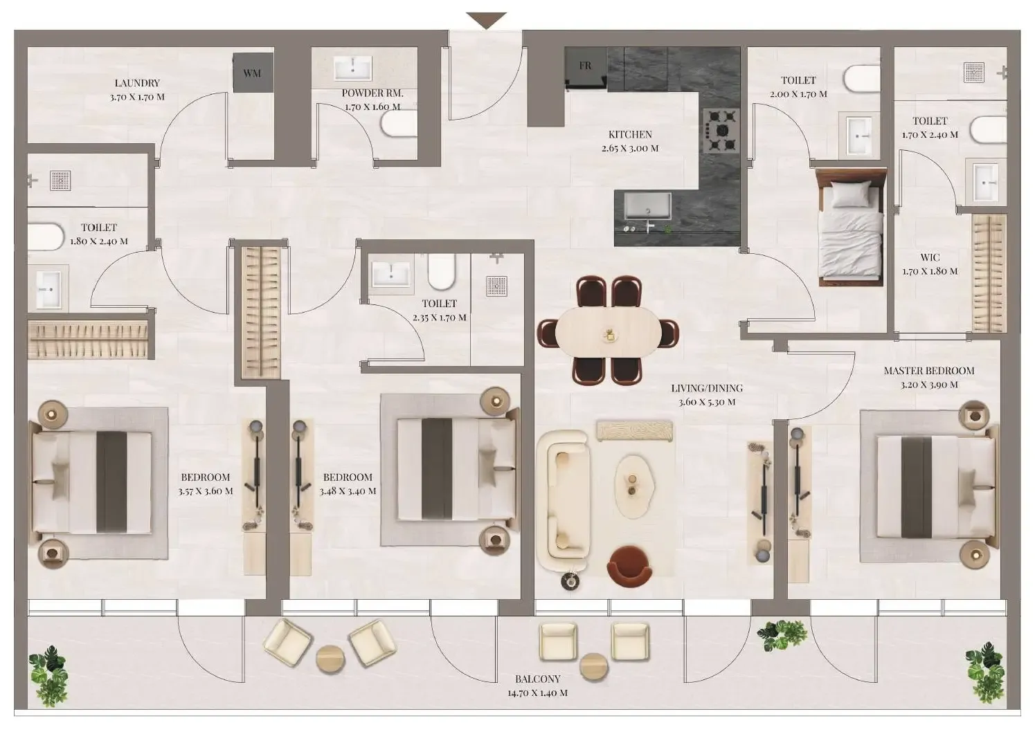 3 BR layout at Rivo