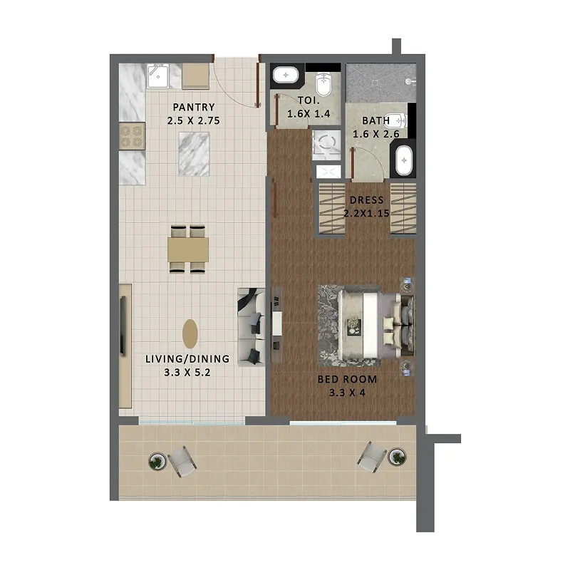 Marquis Galleria 1 BR floor plan - Arjan, Dubai - by Marquis