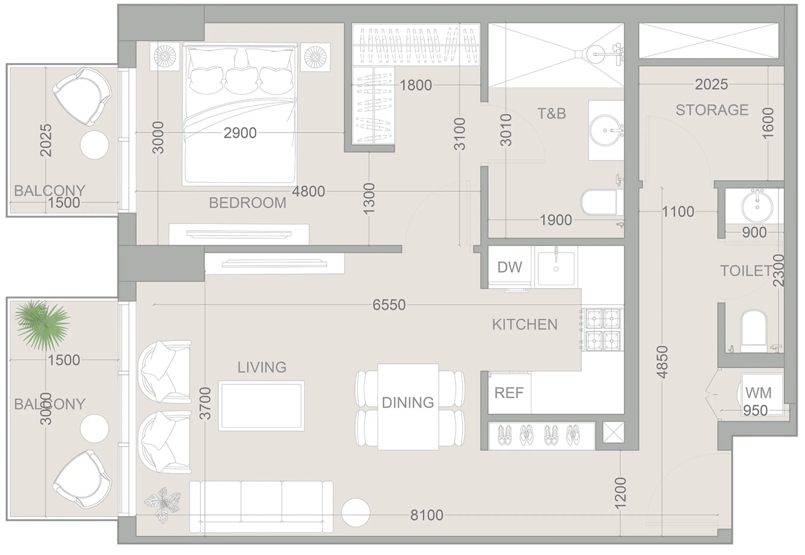 1 BR layout at 1WOOD Residence 2
