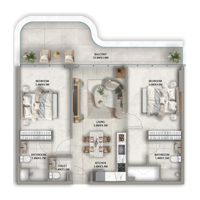 2 BR layout at Antalya
