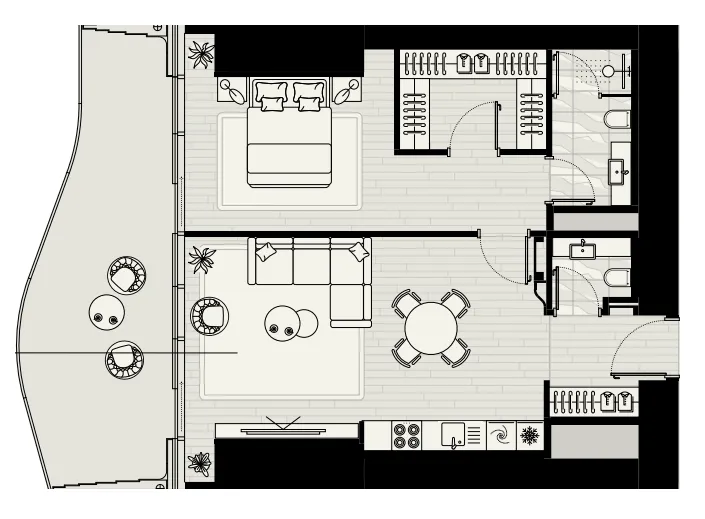 1 BR layout at LIV Maritime