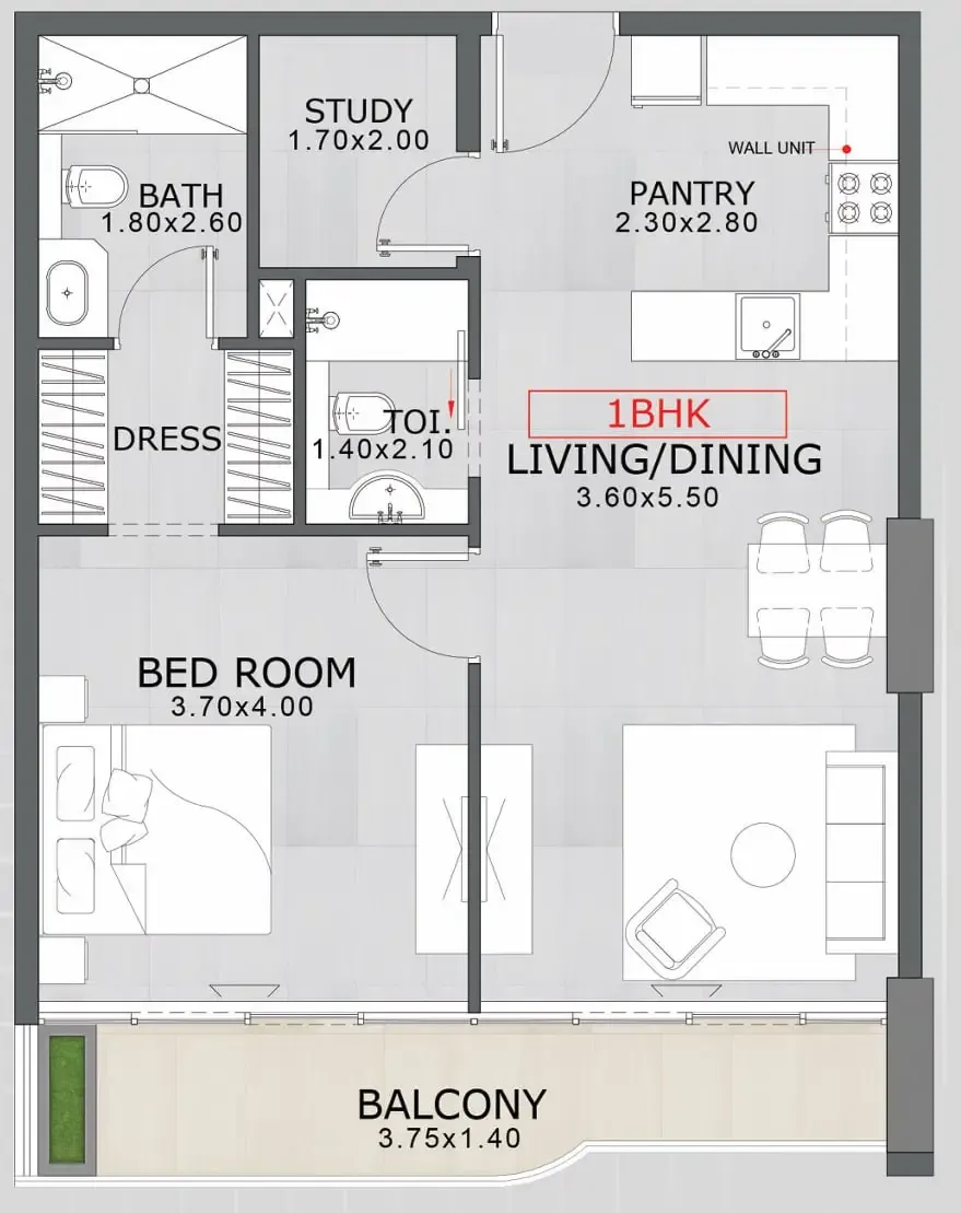 1 BR layout at Floarea Skies