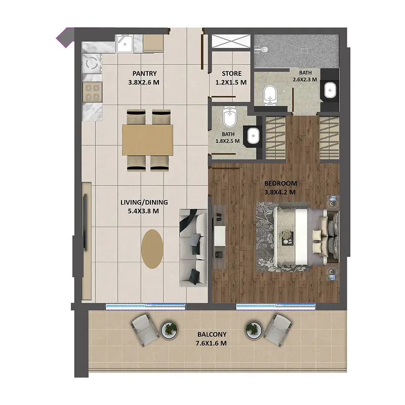 Marquis Galleria 1 BR floor plan - Arjan, Dubai - by Marquis