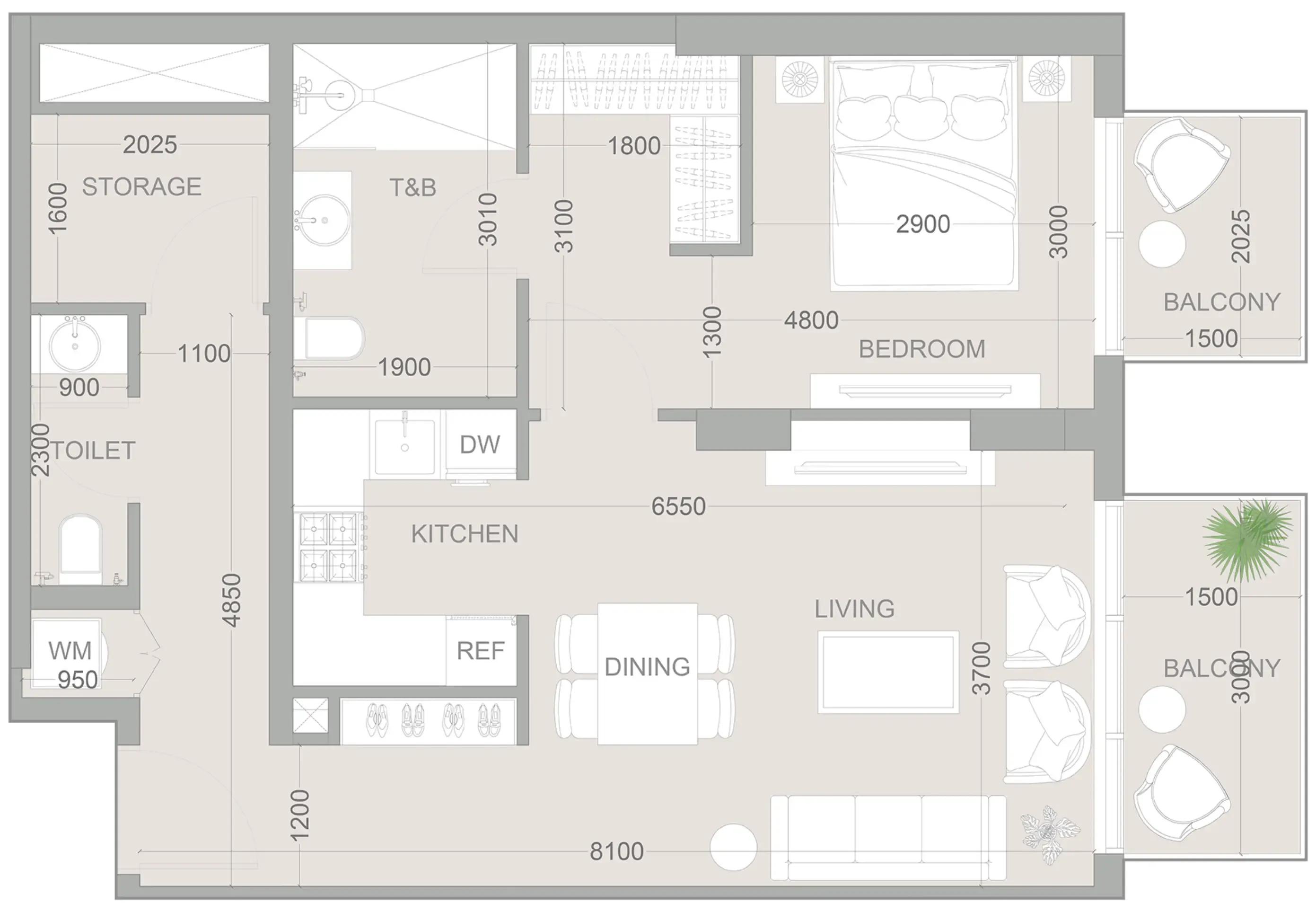 1 BR layout at 1WOOD Residence 2