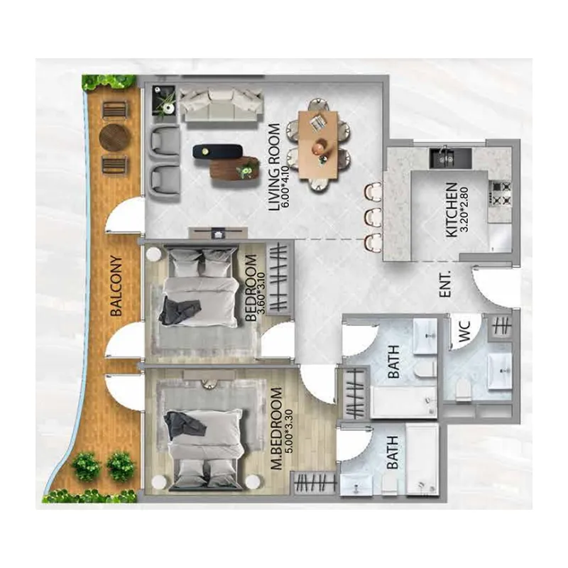 2 BR layout at 311 Boulevard