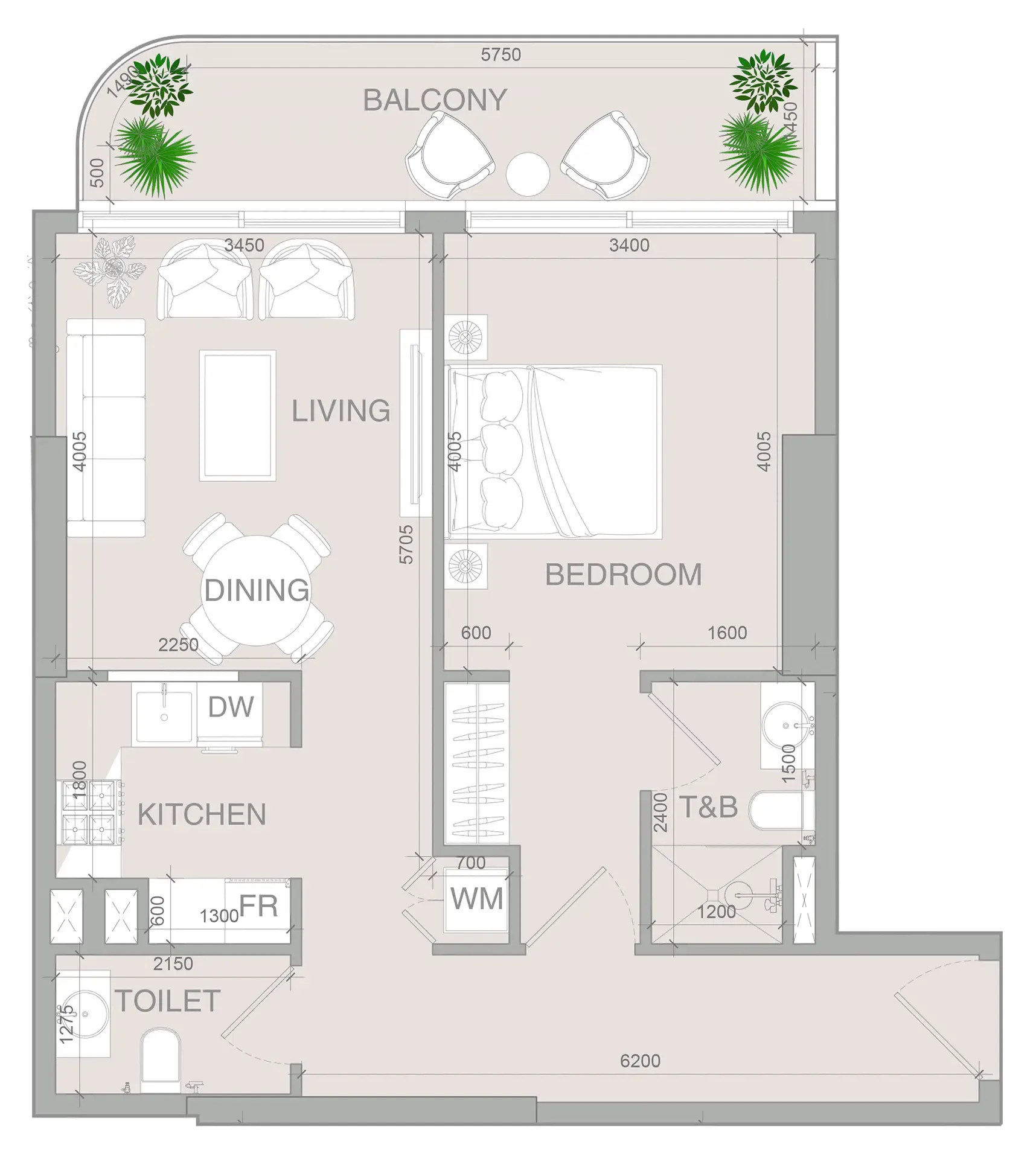 1 BR layout at VERDAN1A 4