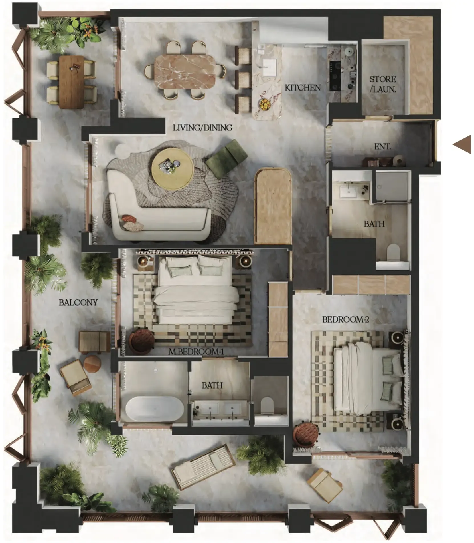 2 BR layout at Elire Managed by LUX