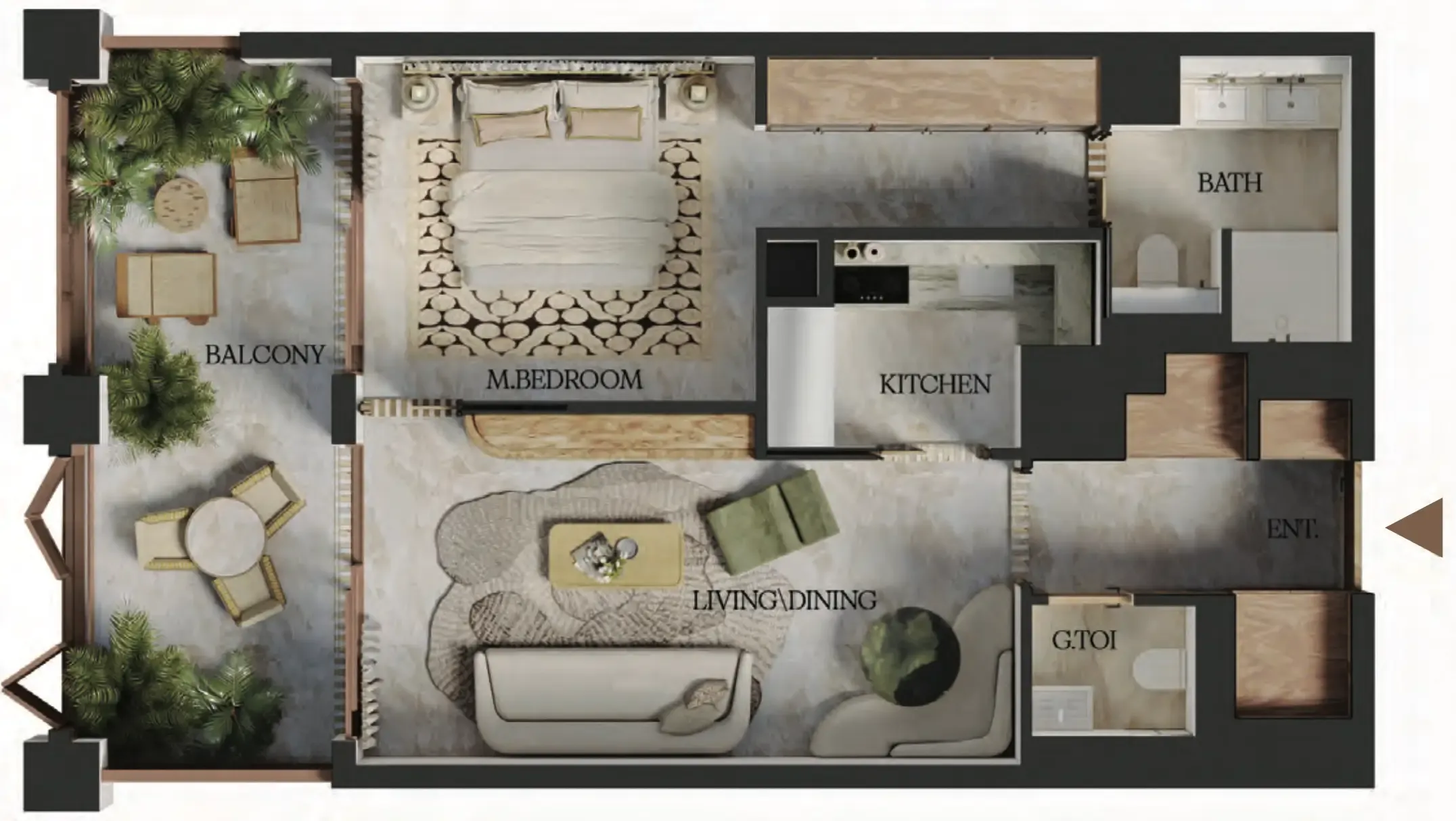 1 BR layout at Elire Managed by LUX