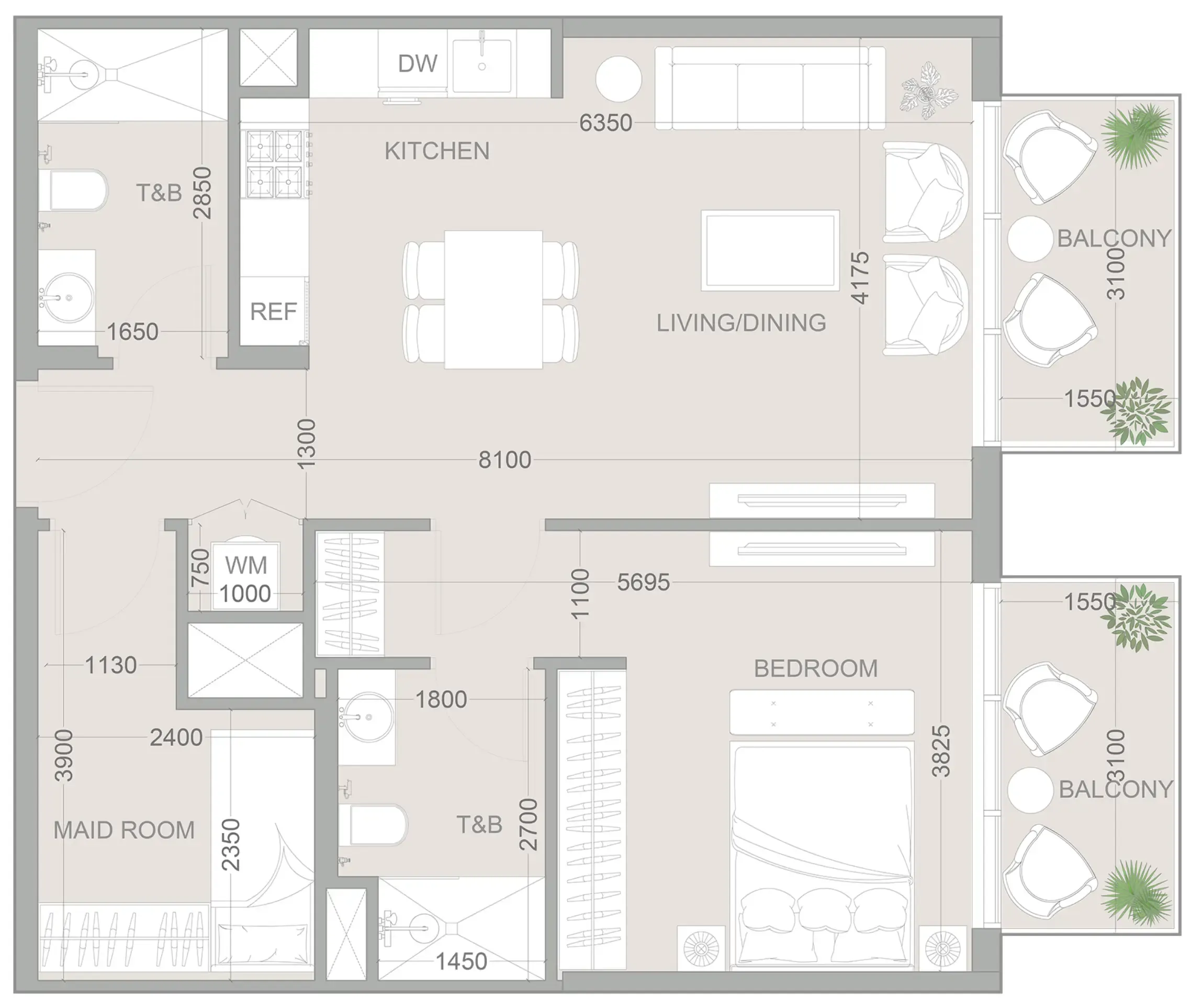 1 BR layout at 1WOOD Residence 2