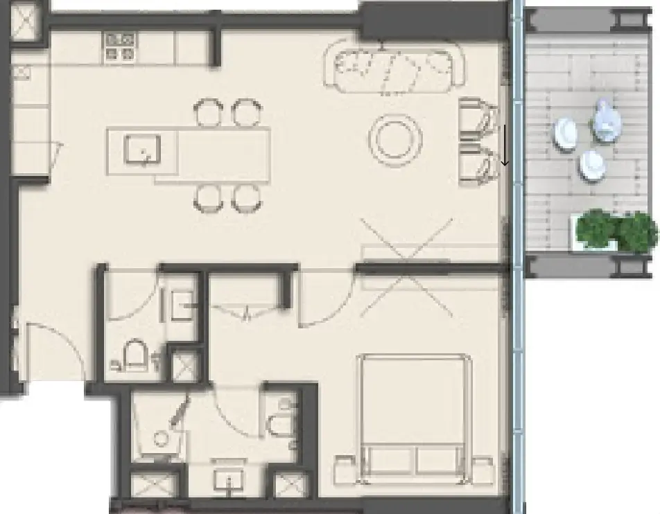 1 BR layout at The Symphony by Imtiaz