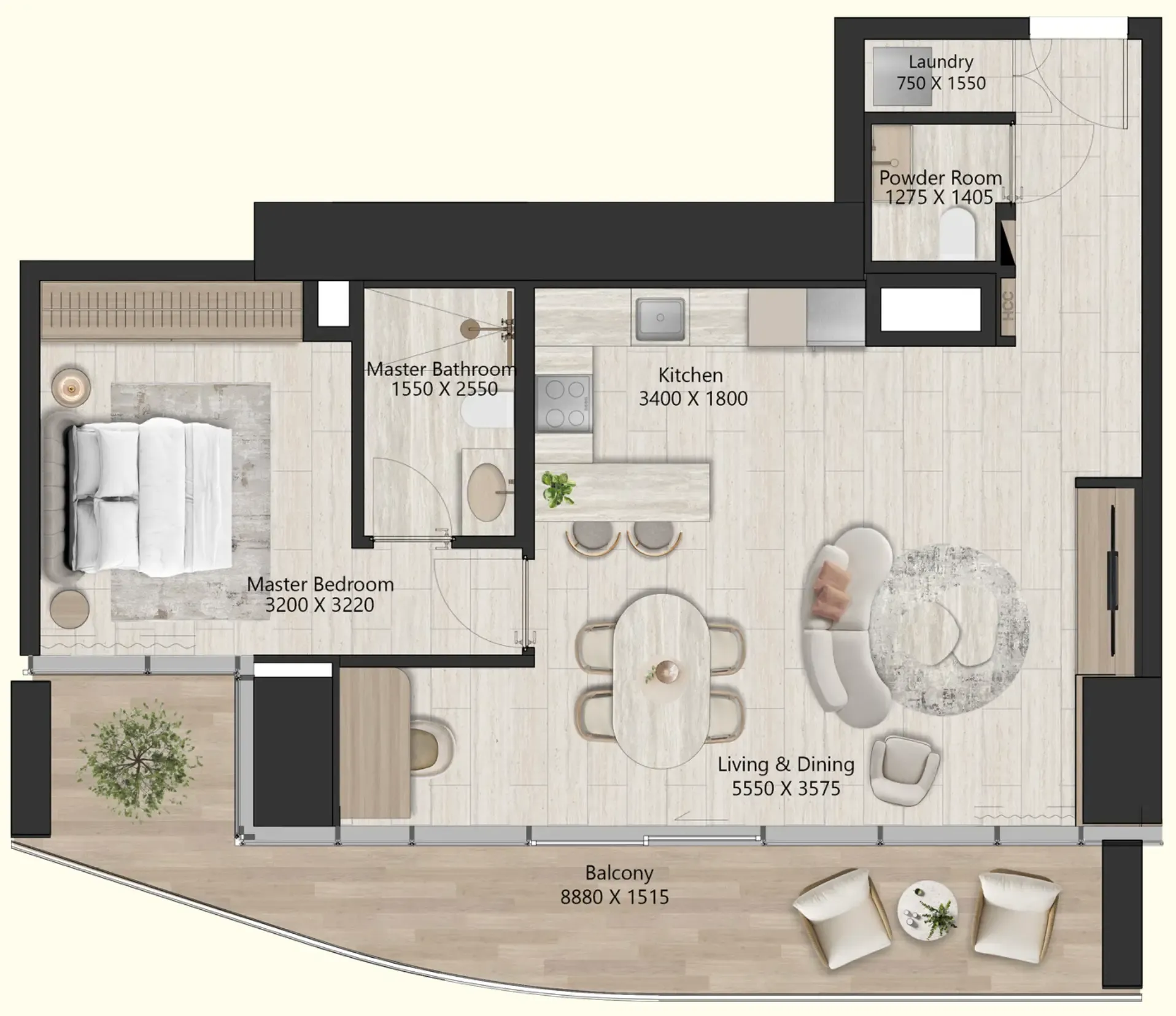 1 BR layout at Il Vento