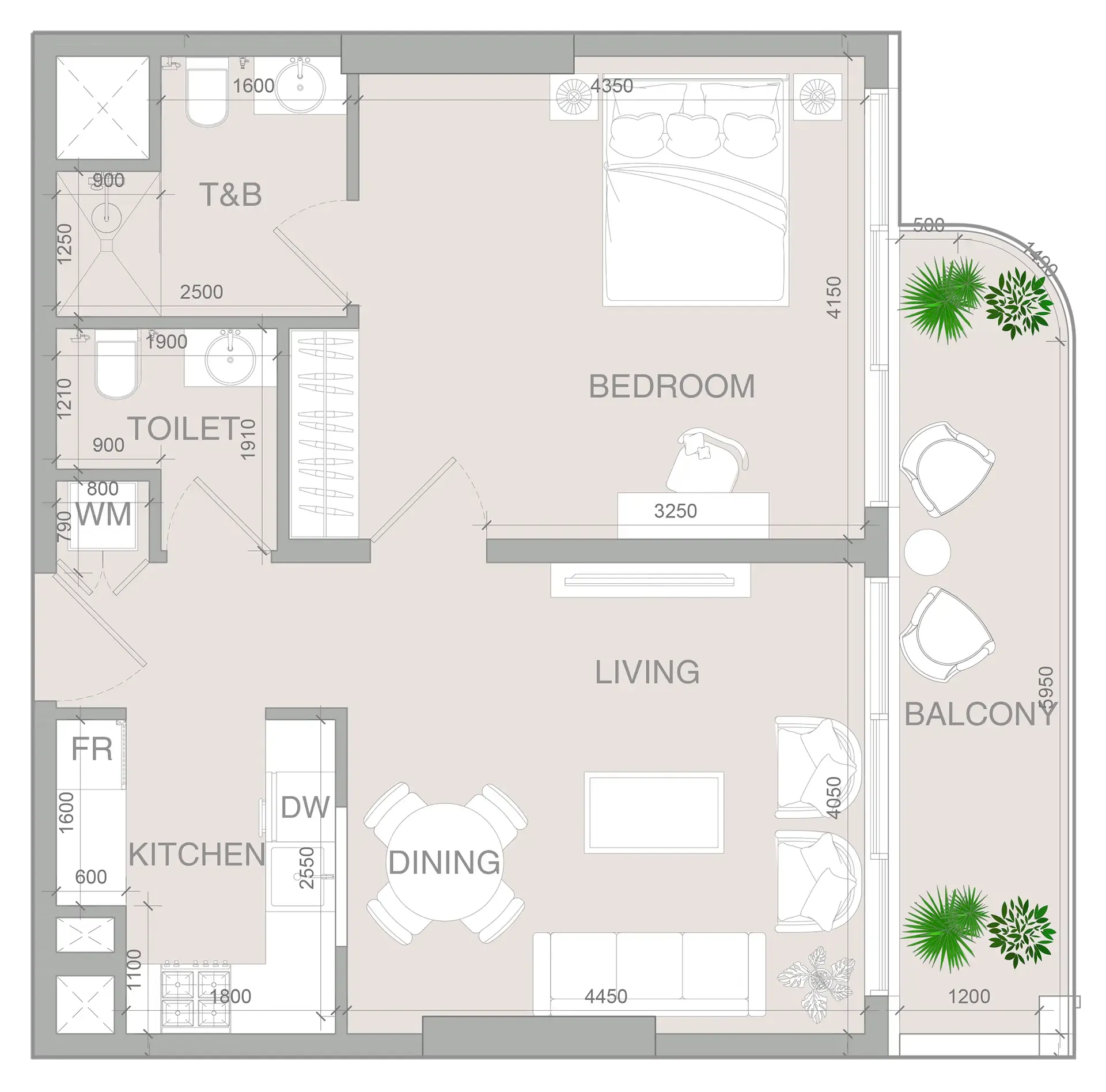 1 BR layout at VERDAN1A 4