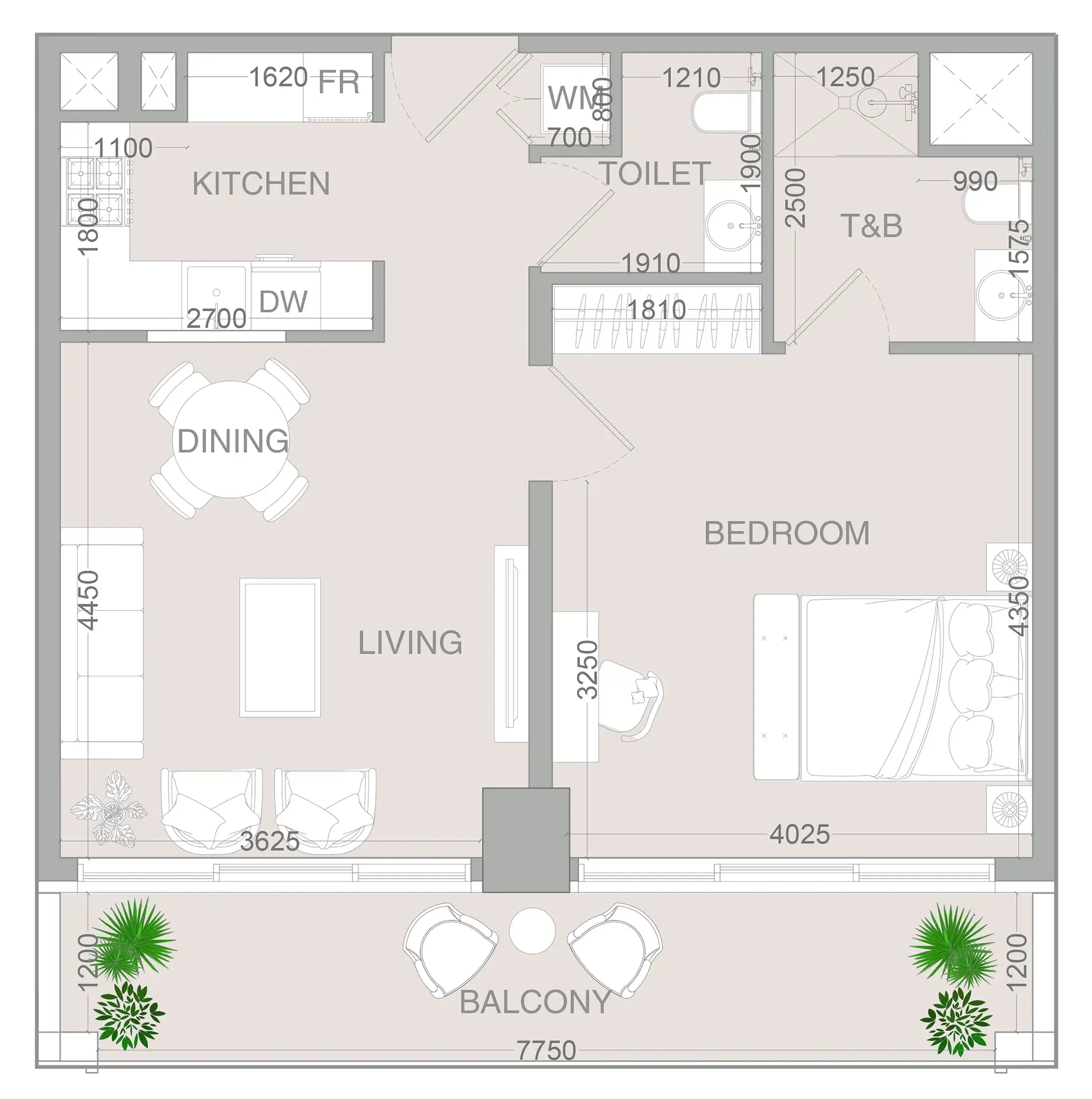 1 BR layout at VERDAN1A 4