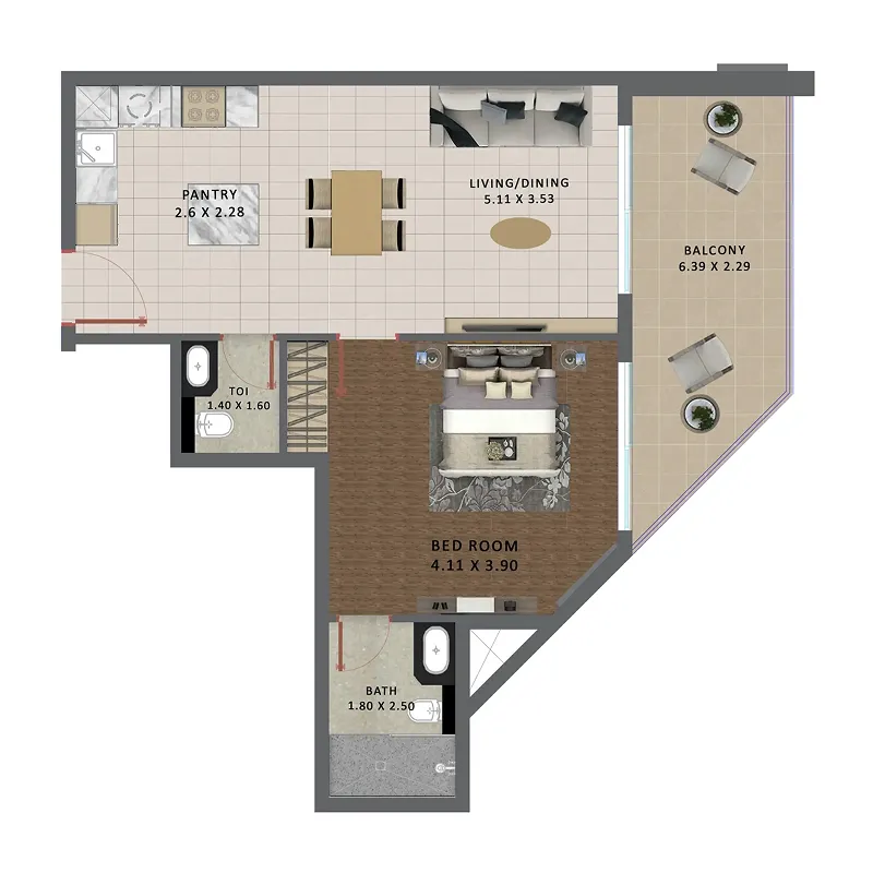 Marquis Galleria 1 BR floor plan - Arjan, Dubai - by Marquis
