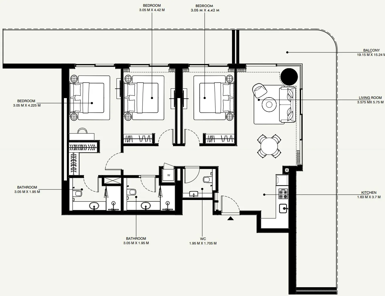 3 BR layout at Azizi Venice 