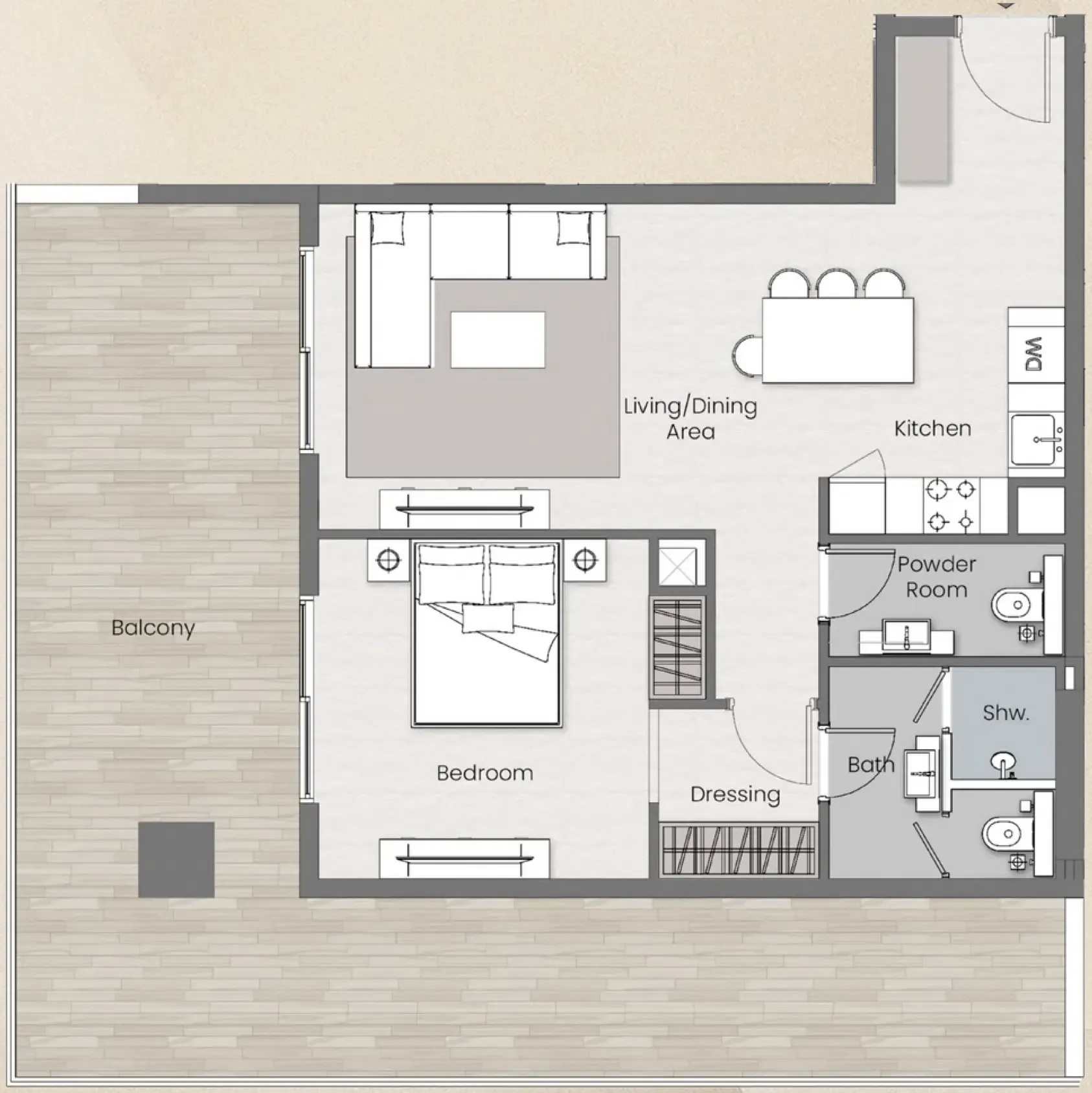 1 BR layout at Beverly Park