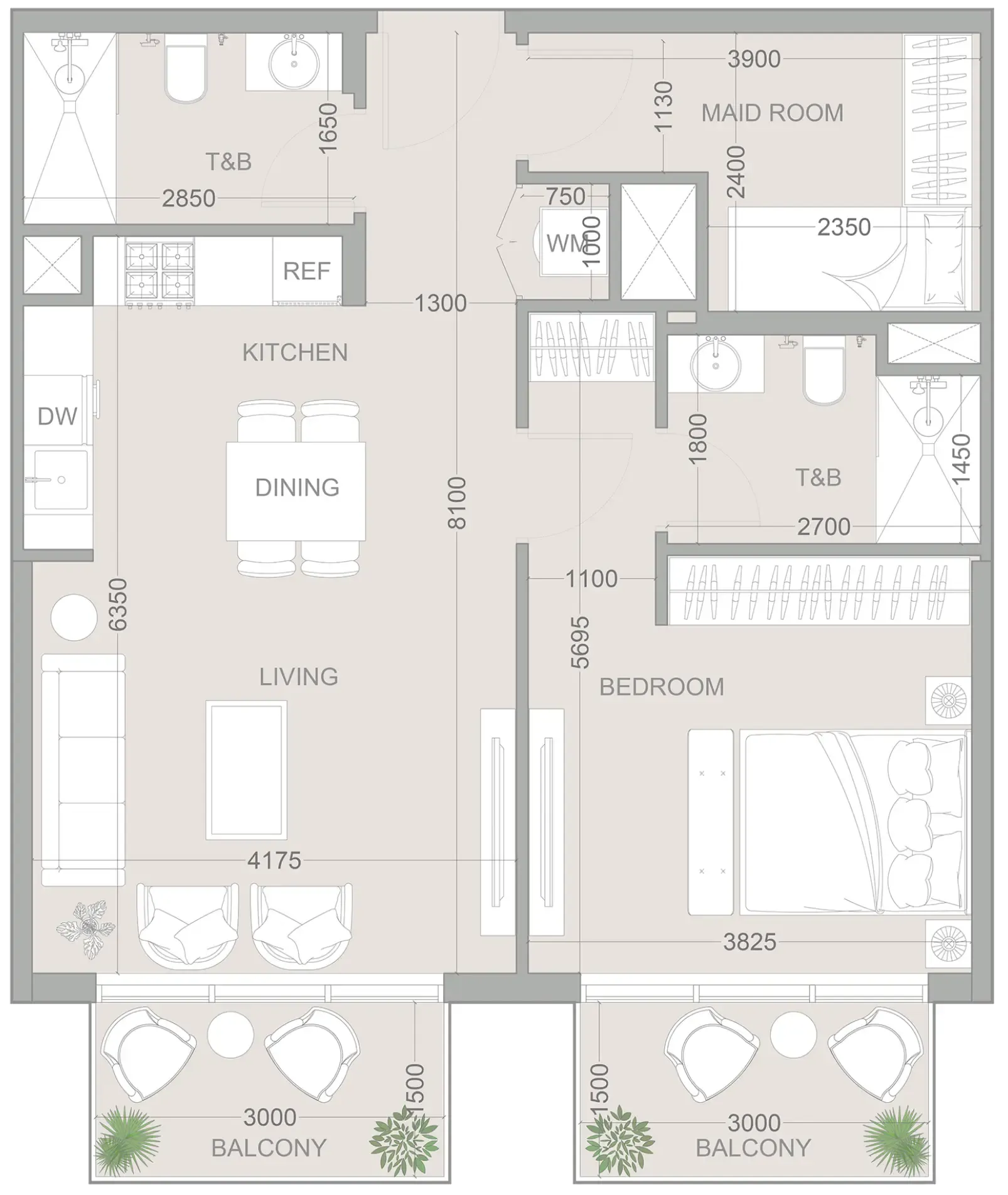 1 BR layout at 1WOOD Residence 2