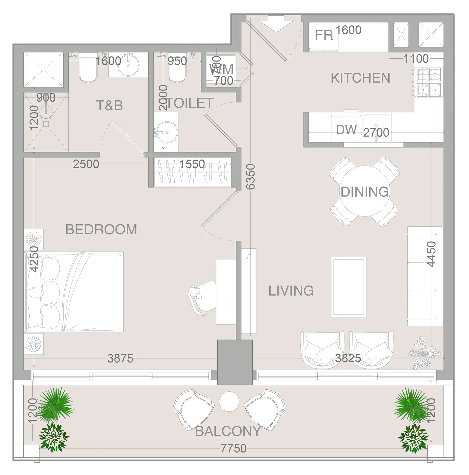 1 BR layout at VERDAN1A 4