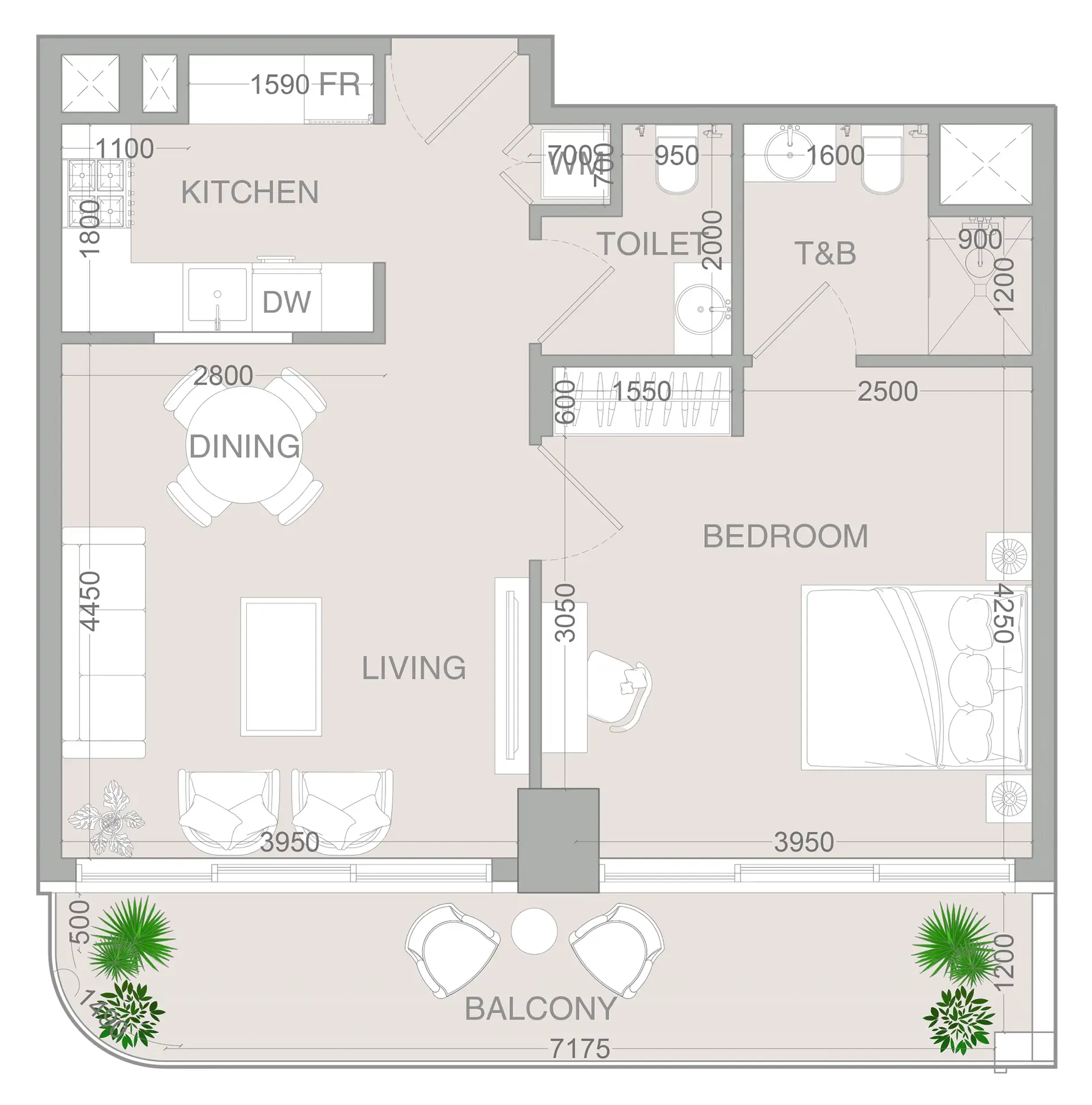 1 BR layout at VERDAN1A 4