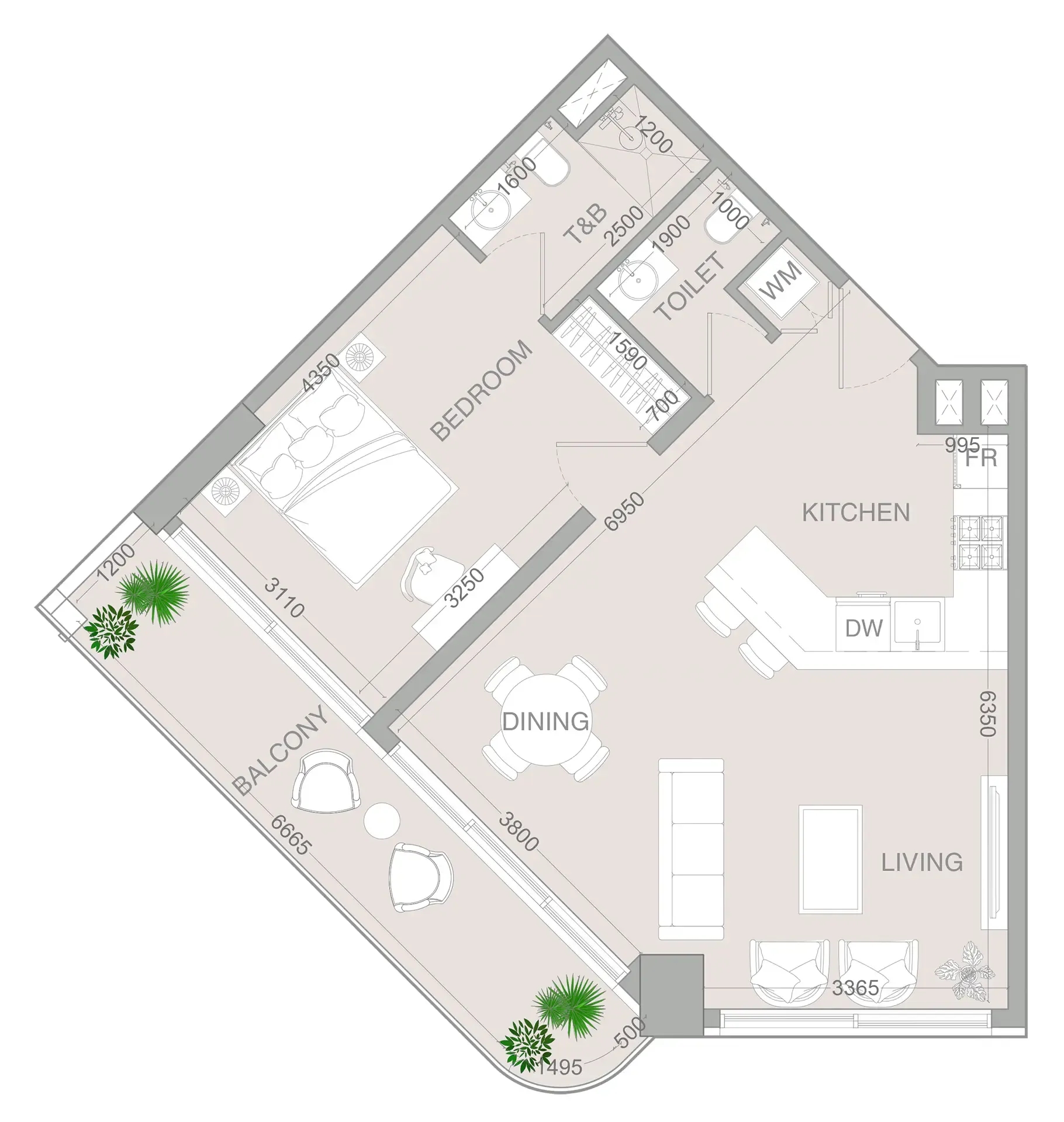 1 BR layout at VERDAN1A 4