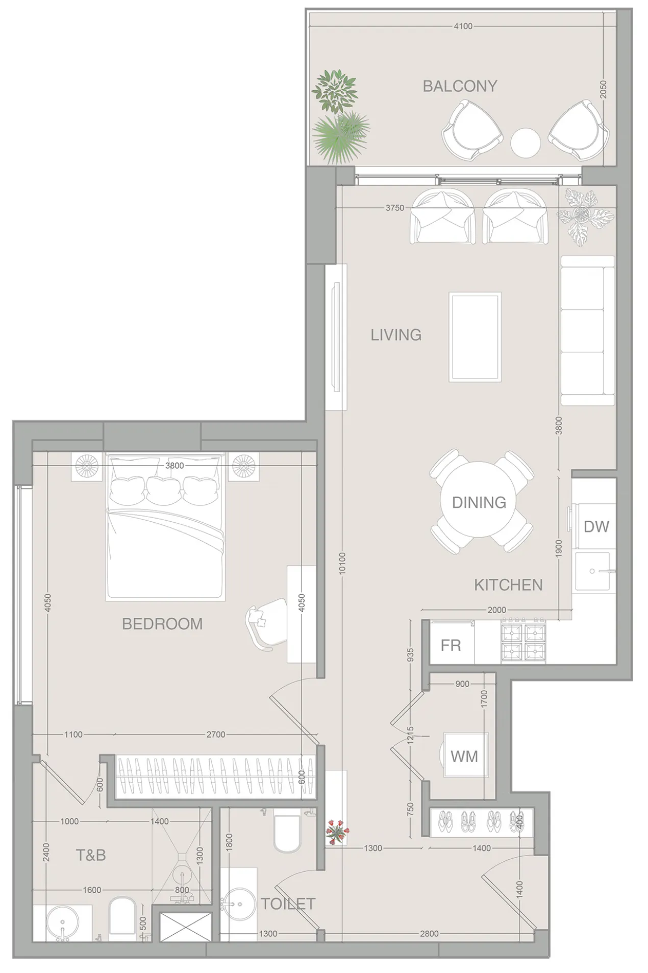 1 BR layout at VERDAN1A