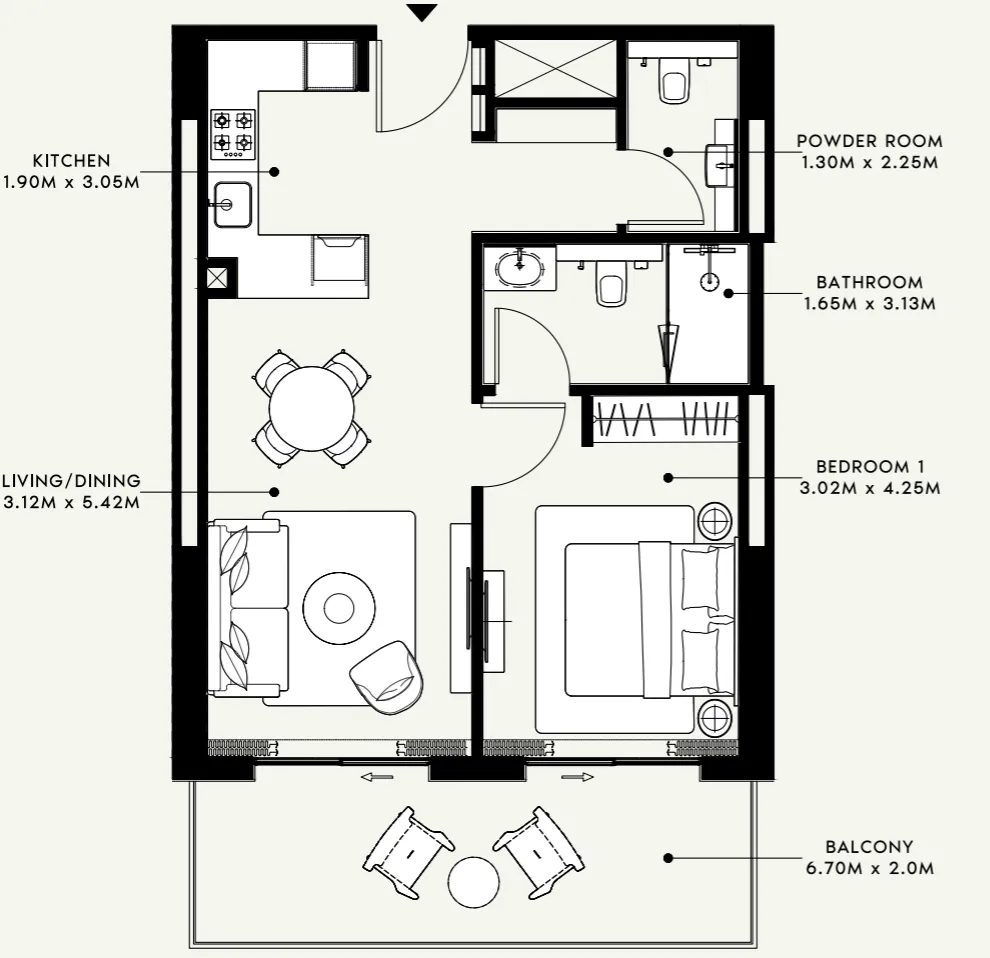 1 BR layout at Azizi Venice 