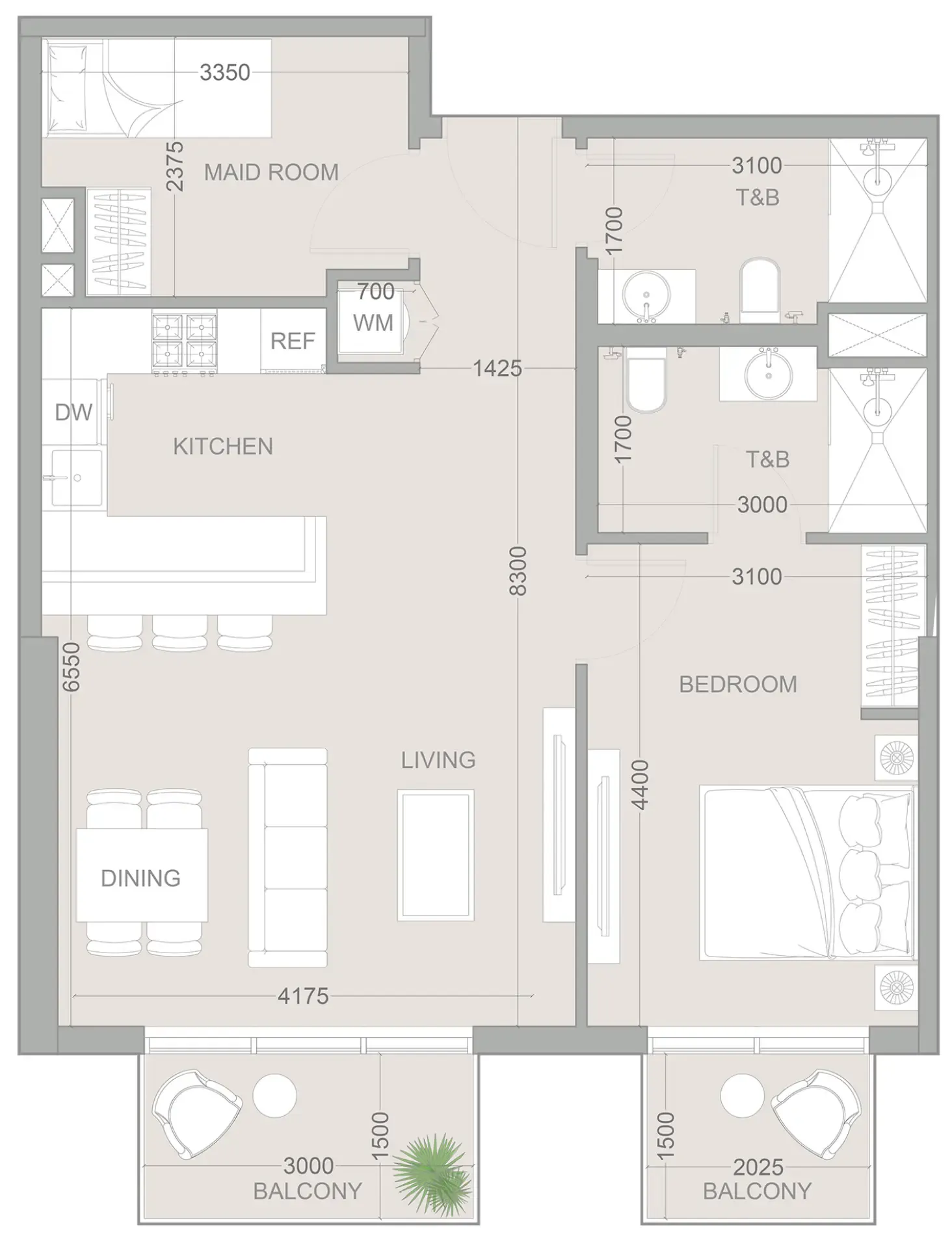 1 BR layout at 1WOOD Residence 2