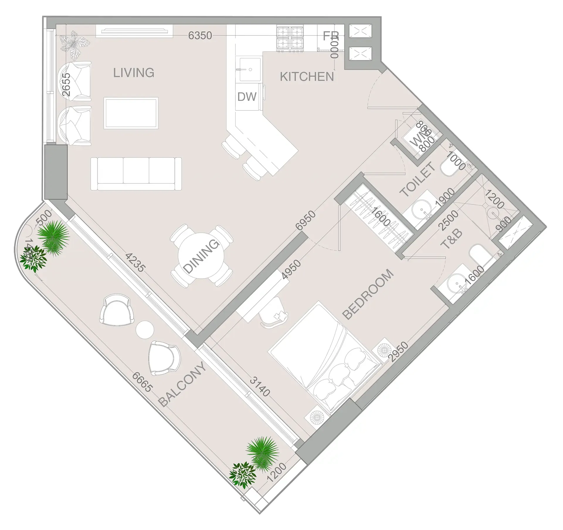 1 BR layout at VERDAN1A 4