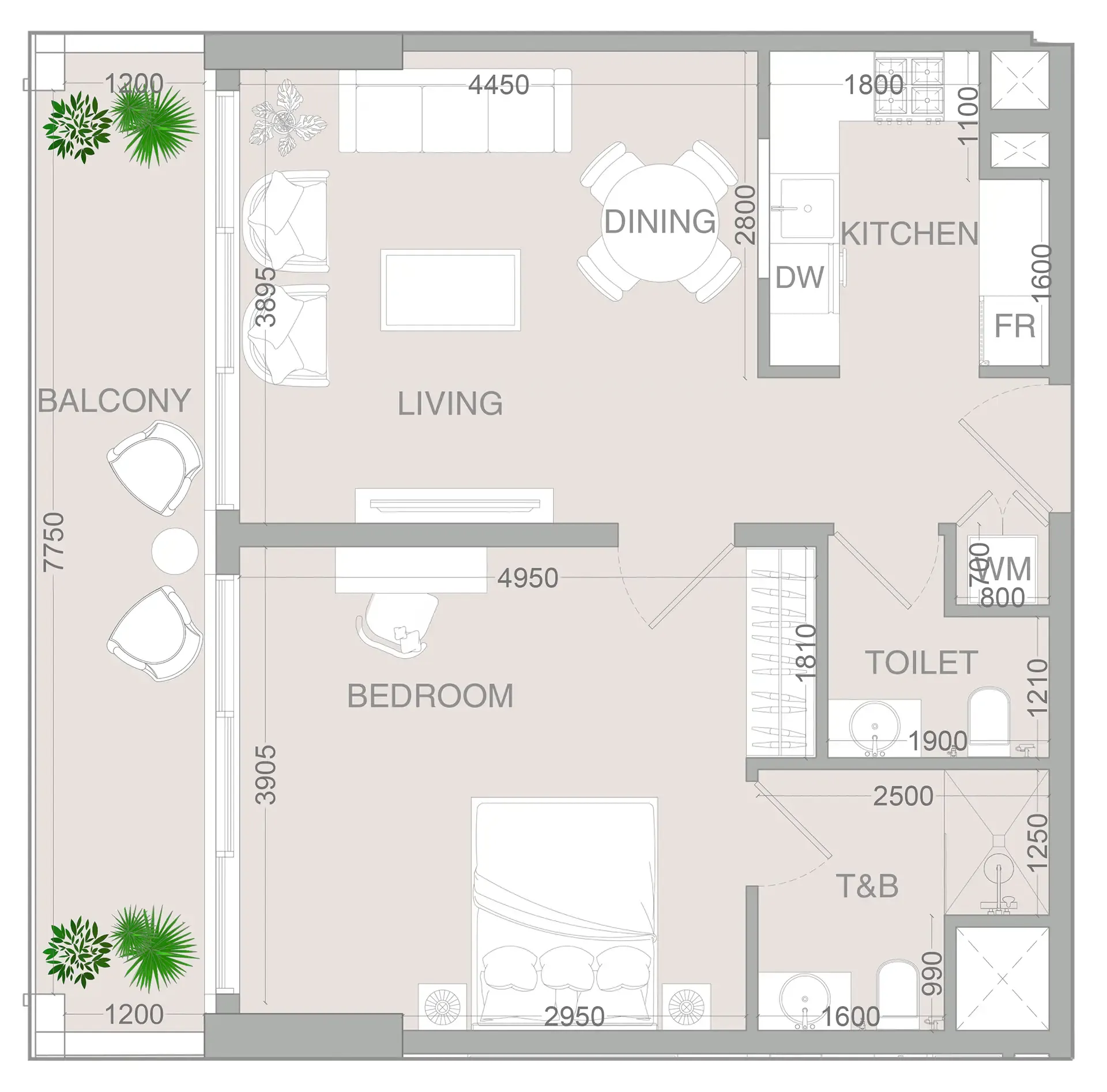 1 BR layout at VERDAN1A 4