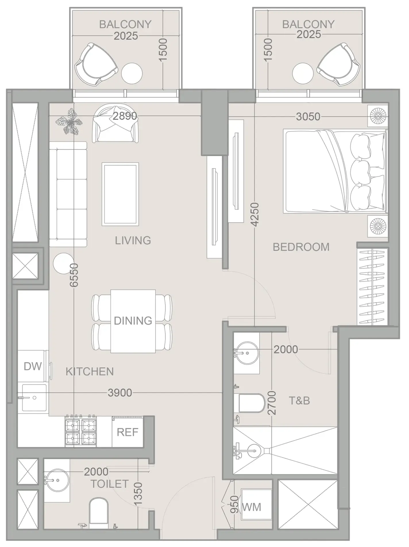1 BR layout at 1WOOD Residence 2