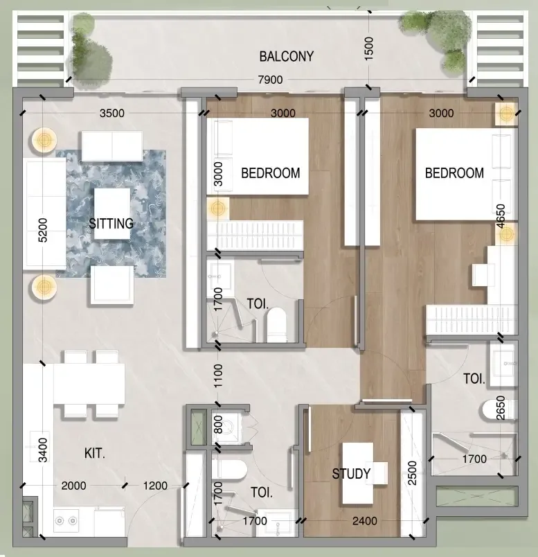 2 BR layout at Oasis Residences