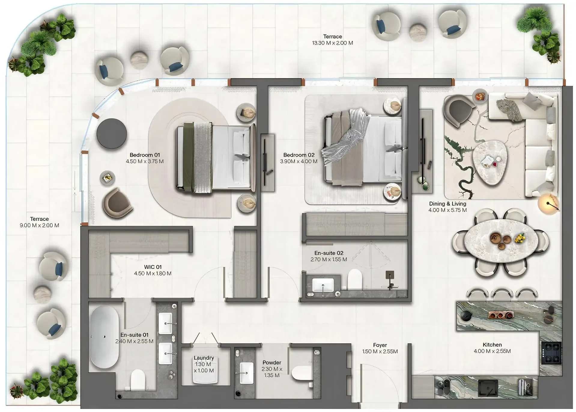 2 BR layout at Hado by Beyond