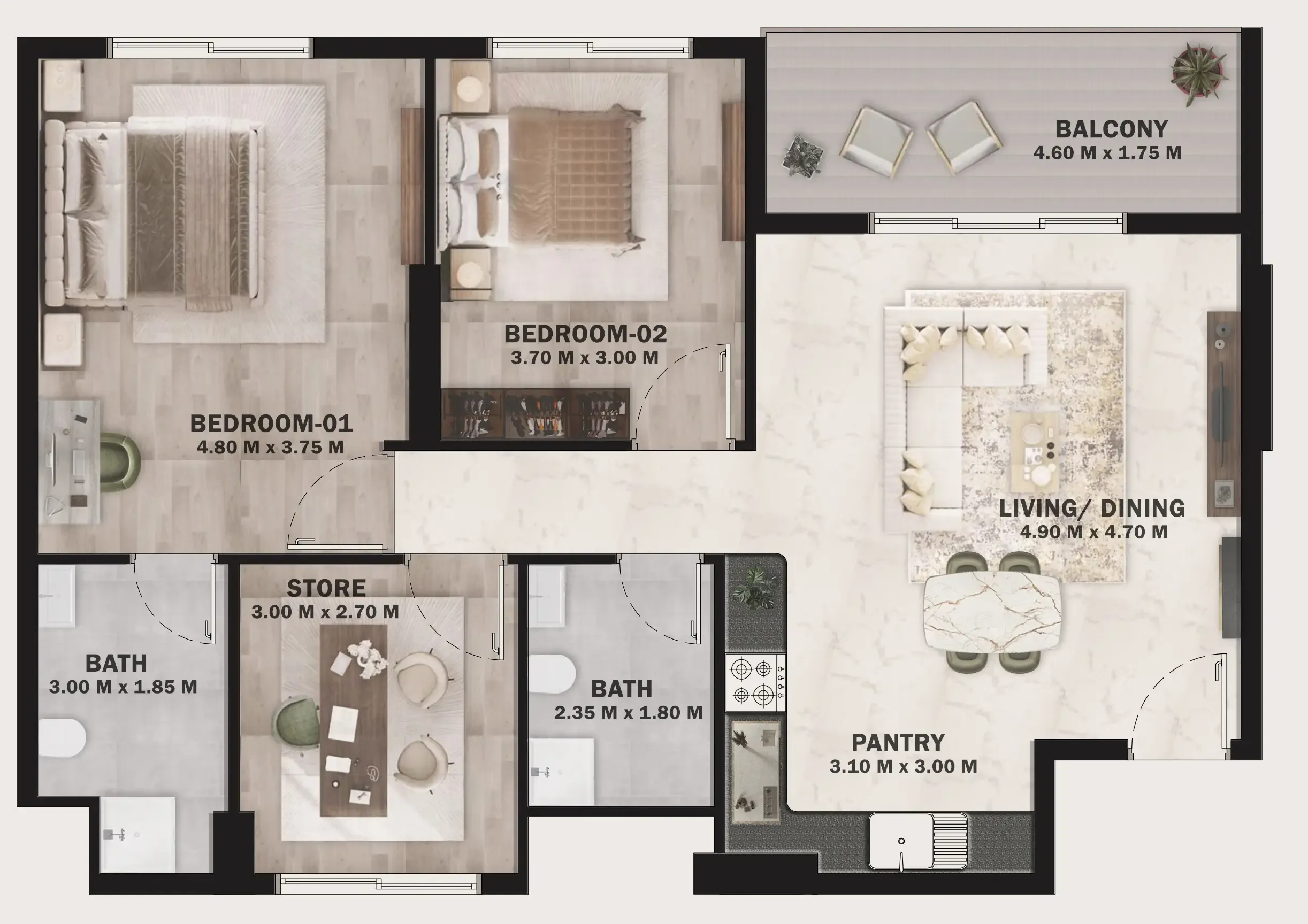 2 BR layout at VOI Residence