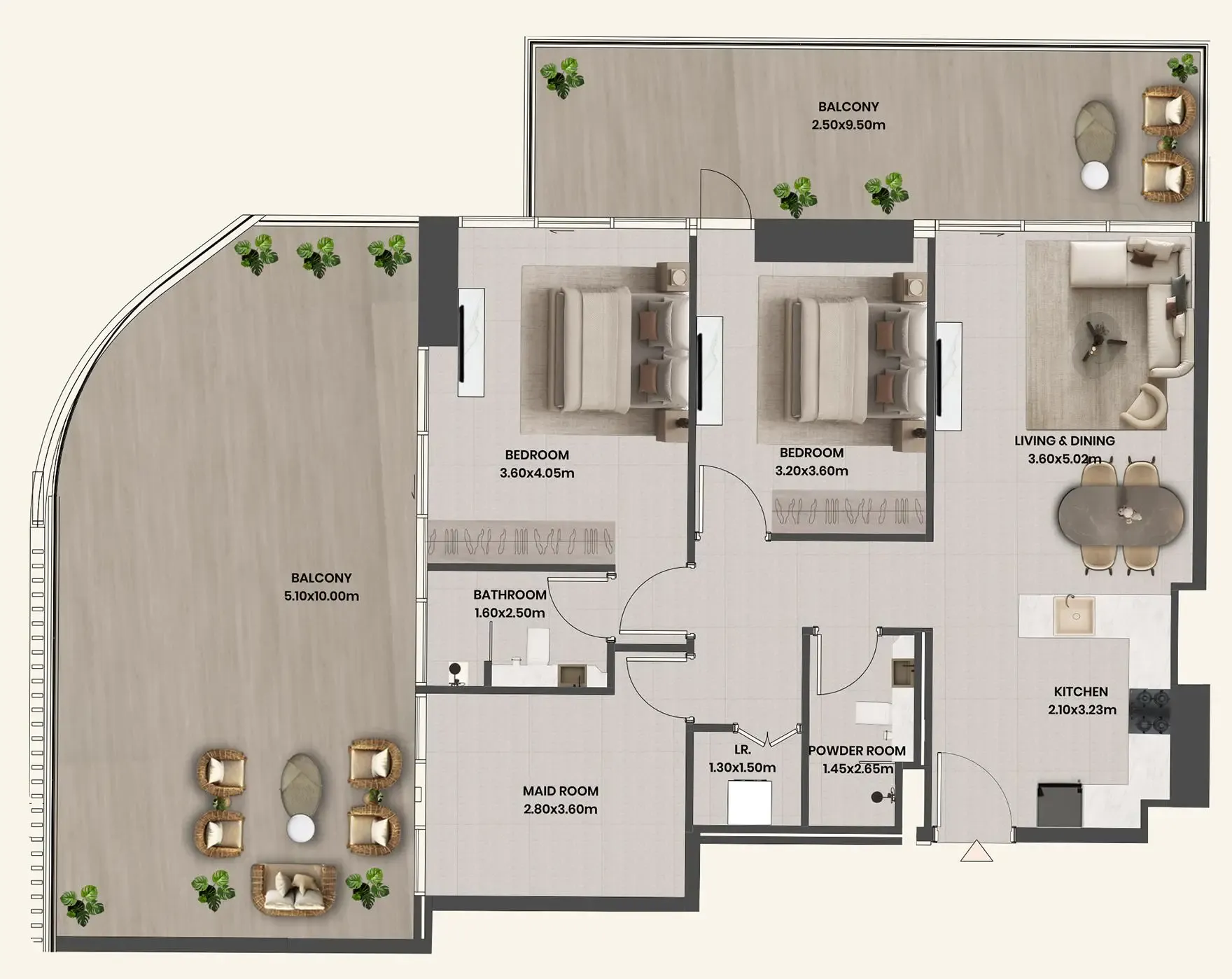 2 BR layout at Divine Al Barari