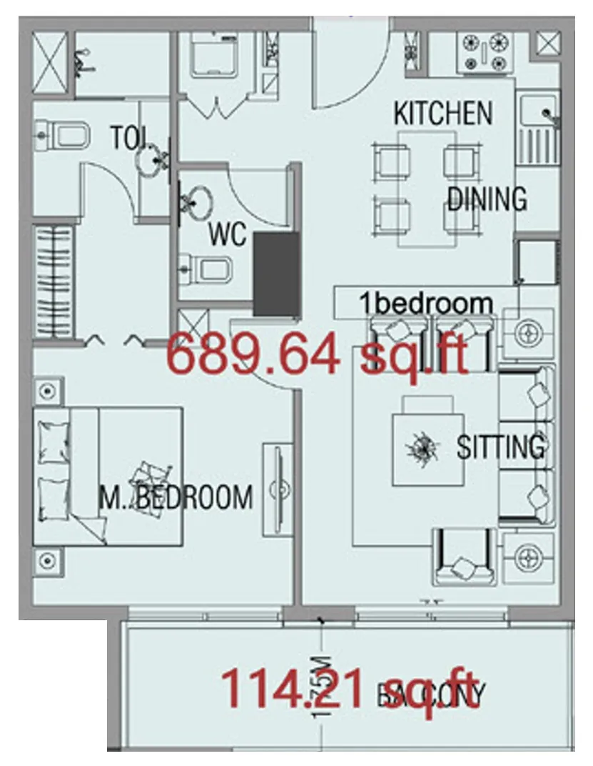 1 BR layout at Forest City