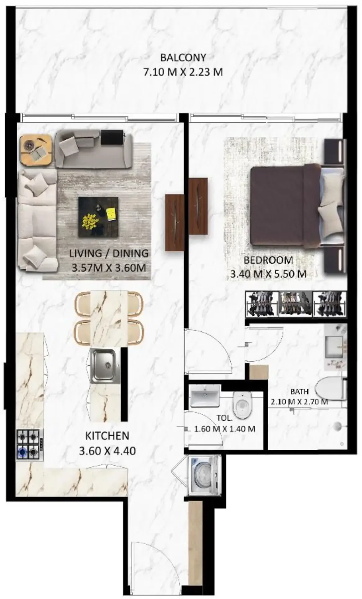 1 BR layout at Bling Avenue 1