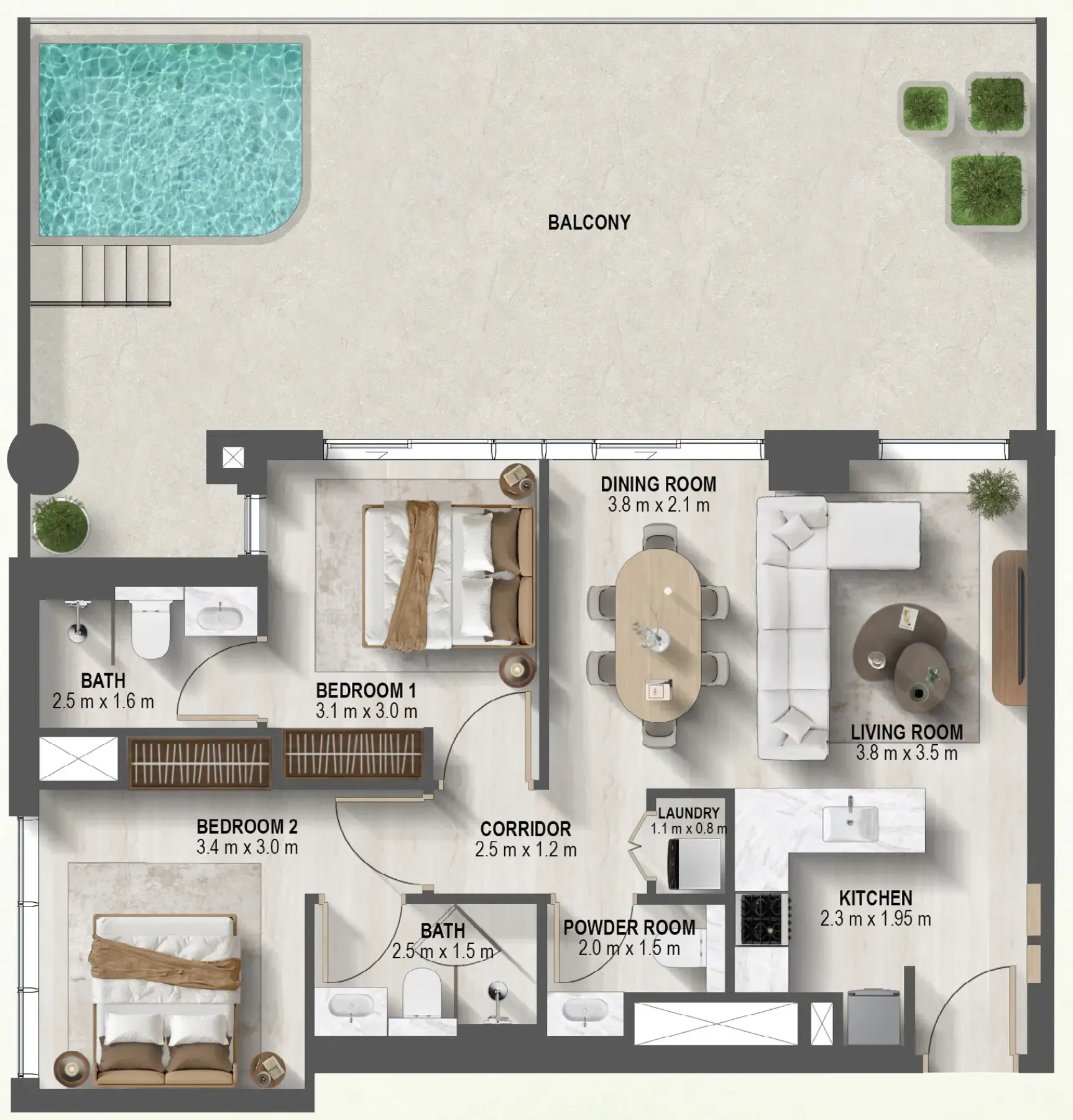 2 BR layout at Sanctuary