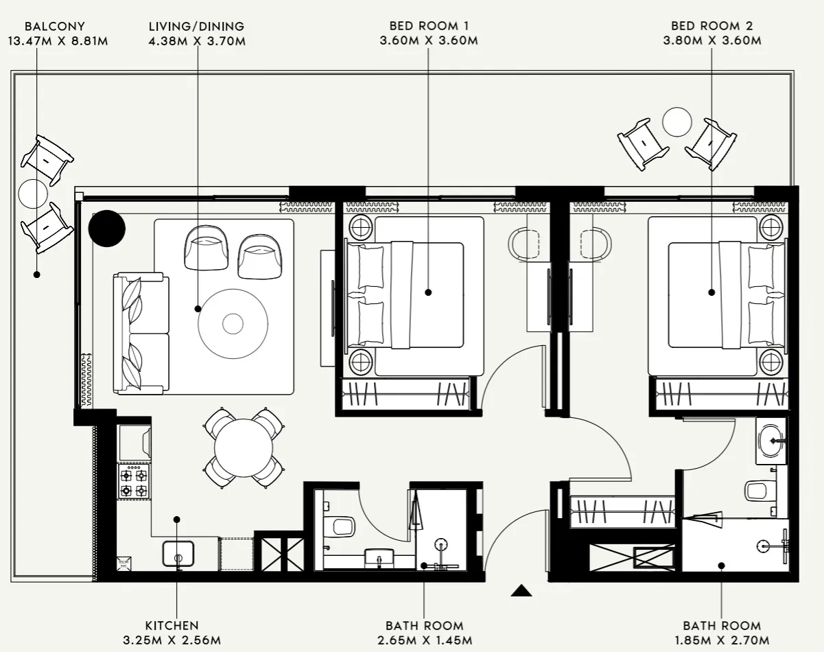 2 BR layout at Azizi Venice 