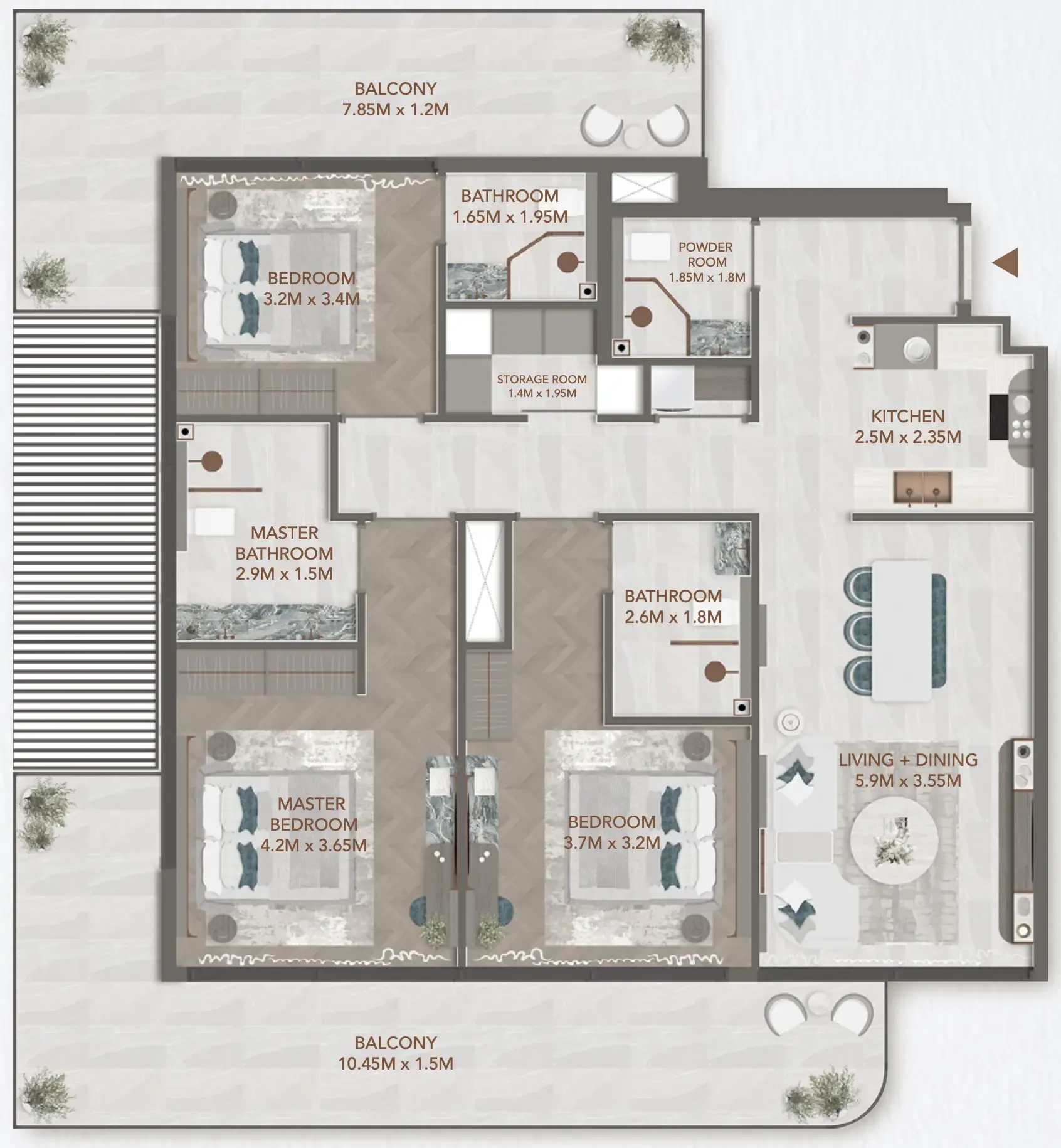 3 BR layout at 241 Waterside