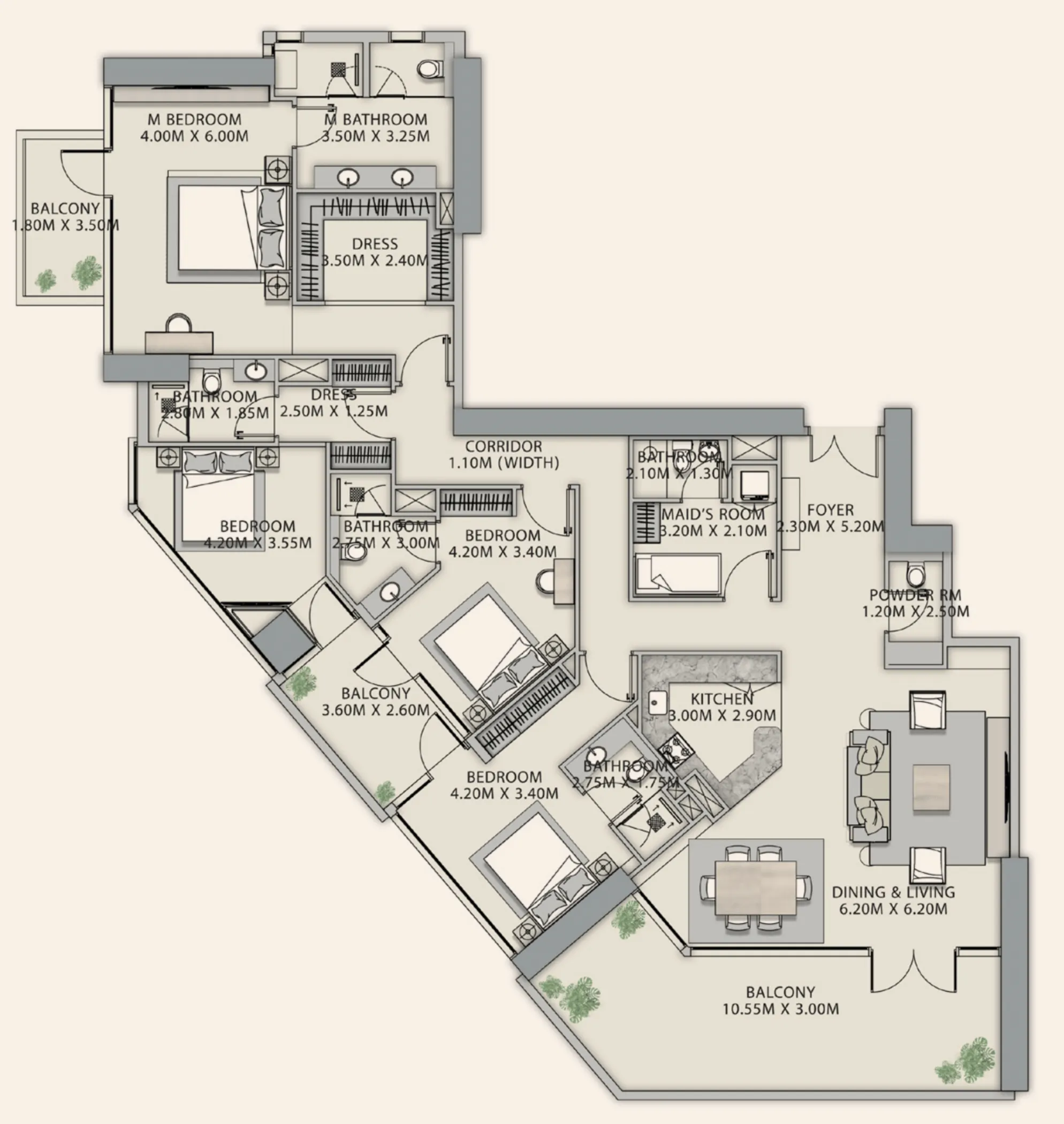 4 BR layout at Velor Penthouses